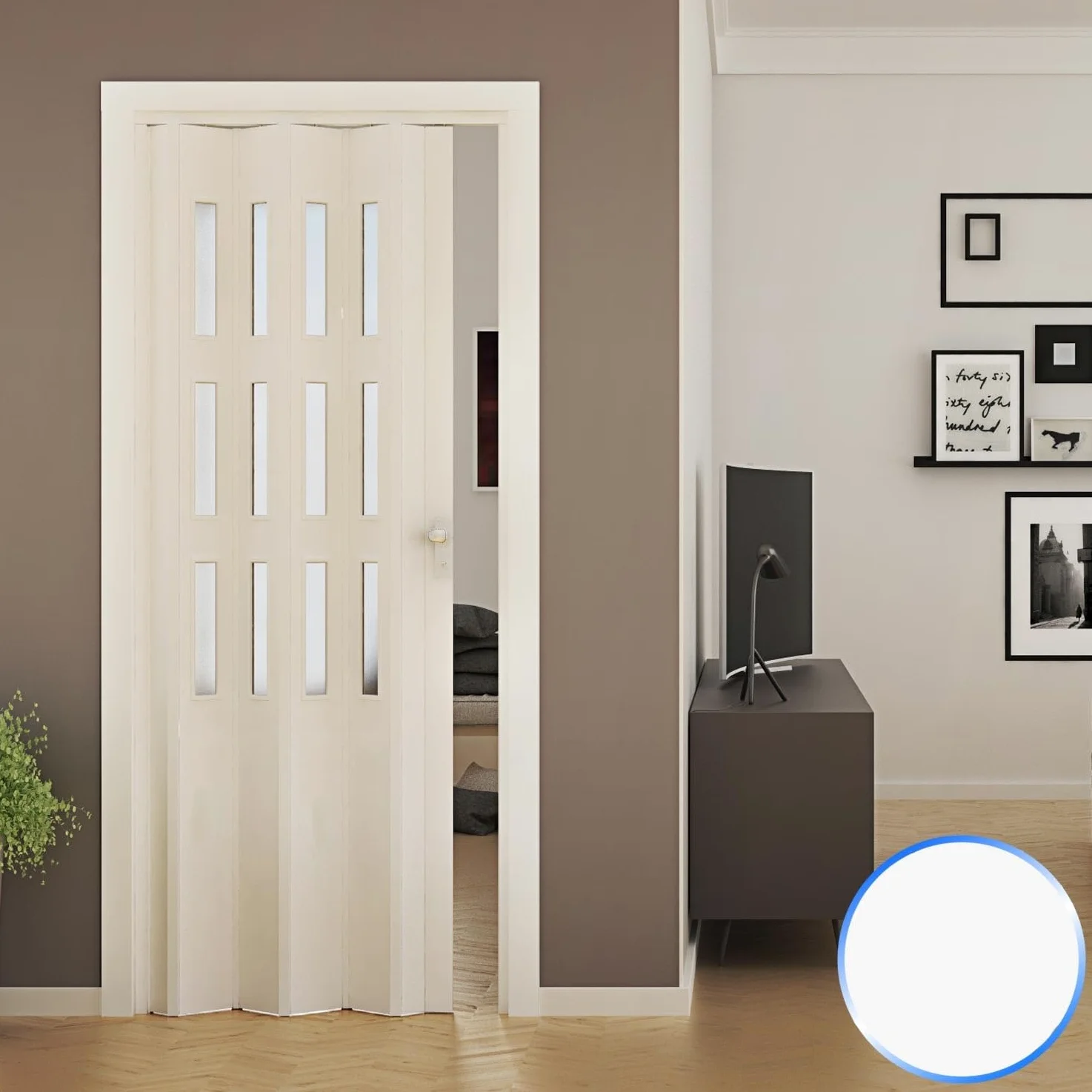 Porte Pliante accordèon Blanc en PVC Verre Opaque 88,5x214cm Mod. Luciana