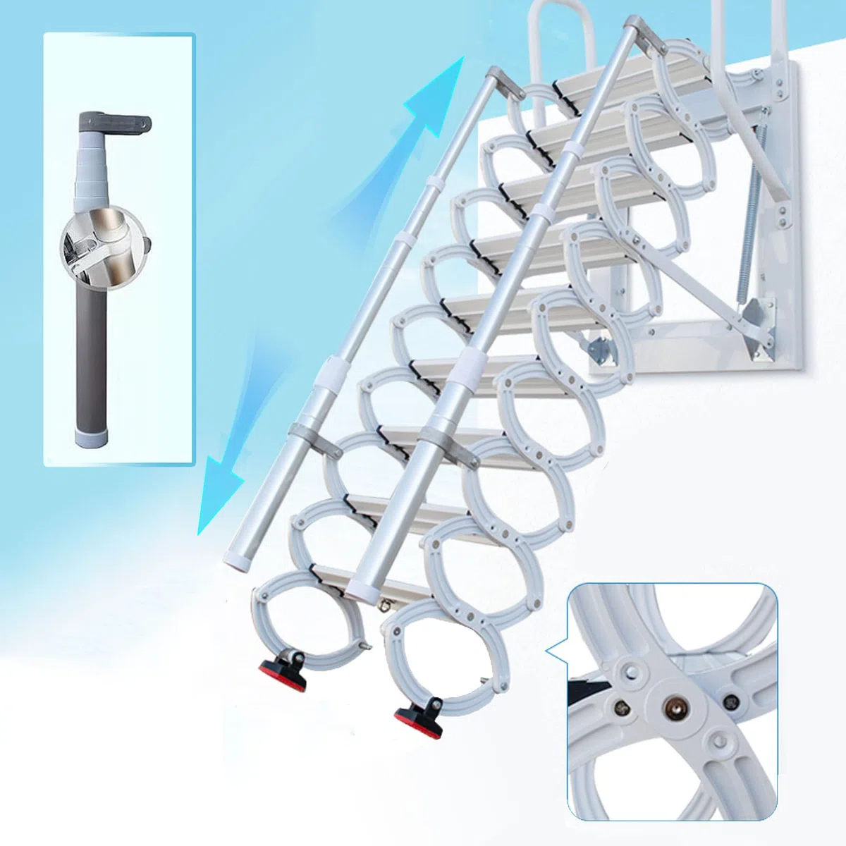 Escalier de grenier rétractable à 12 marches pour intérieur, escalier pliable avec accoudoirs, design antidérapant