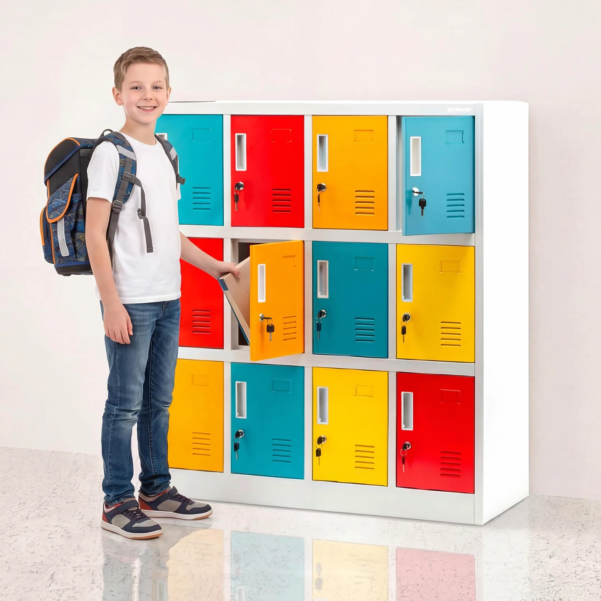 Jan Nowak Armoire vestiaire 4B3A Casier Metallique 12 Compartiments Revêtement en Poudre 120 cm x 110 cm x 45 cm (Multicolore)