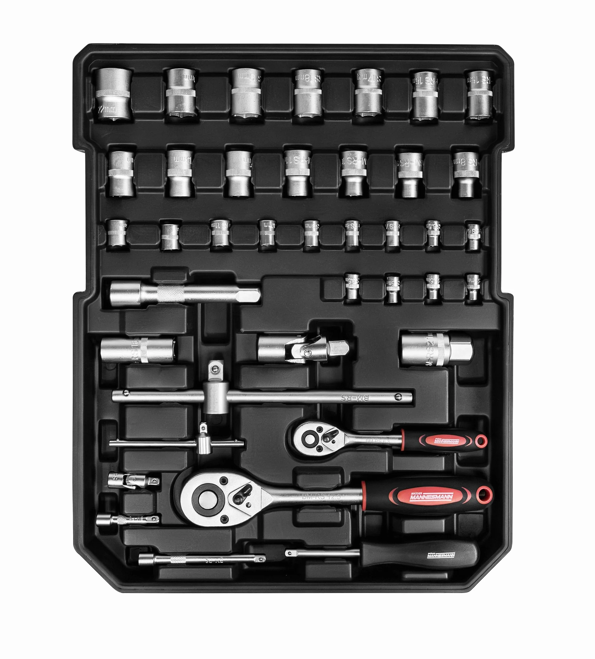 Brüder Mannesmann M29098 Mallette à outils mobile 969 pièces avec jeu de douilles, pinces, tournevis, pistolet à colle chaude, marteau, niveau à bulle et embouts