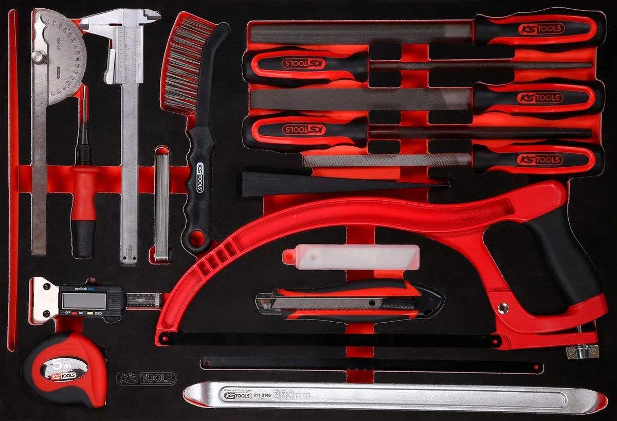 KS TOOLS Jeu d'outils de mesure et de limes en tissu de protection, 28