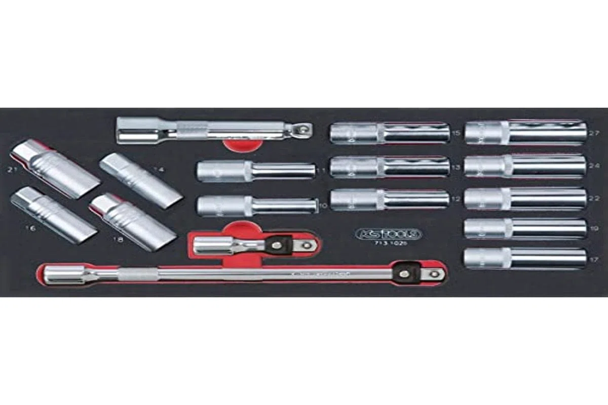KS Tools 713.1026 - Module de douilles longues et accessoires 1/2" - Empreinte des outils découpée au laser - Résistant aux huiles et produits chimiques - Mousse imputrescible - 17 pièces