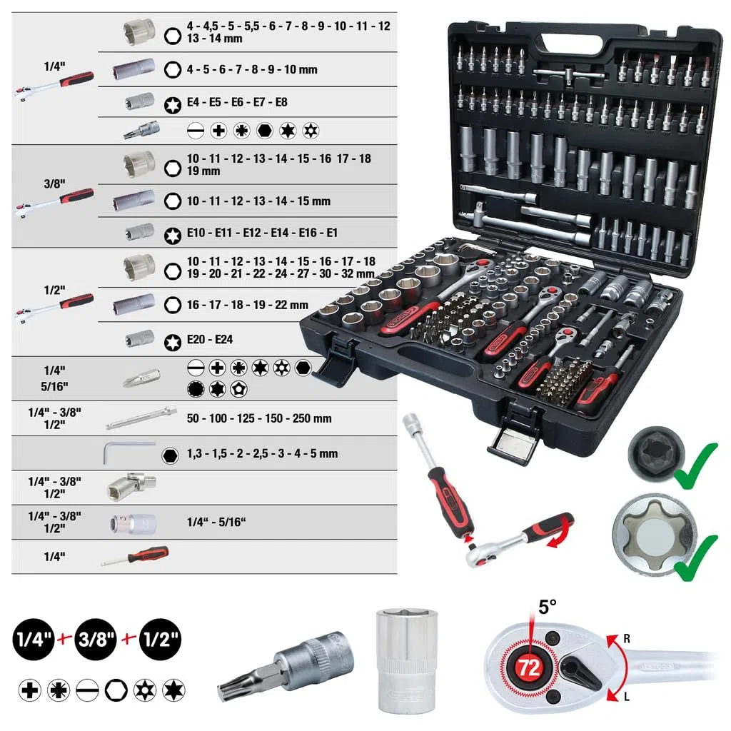 KS TOOLS 917.0779 - Caisse à Outils Complète en Coffret Douille et Accessoires & Kstools Jeu de clés mâles coudées torx longues kstools - 10 pièces - 151.4880