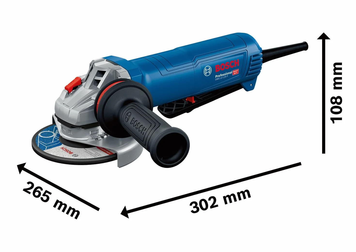 Bosch Professional Meuleuse angulaire filaire GWS 12-125 P (Ø disque : 125 mm, 1 200 W, y compris poignée auxiliaire Vibration Control, capot de protection, clé à ergots)