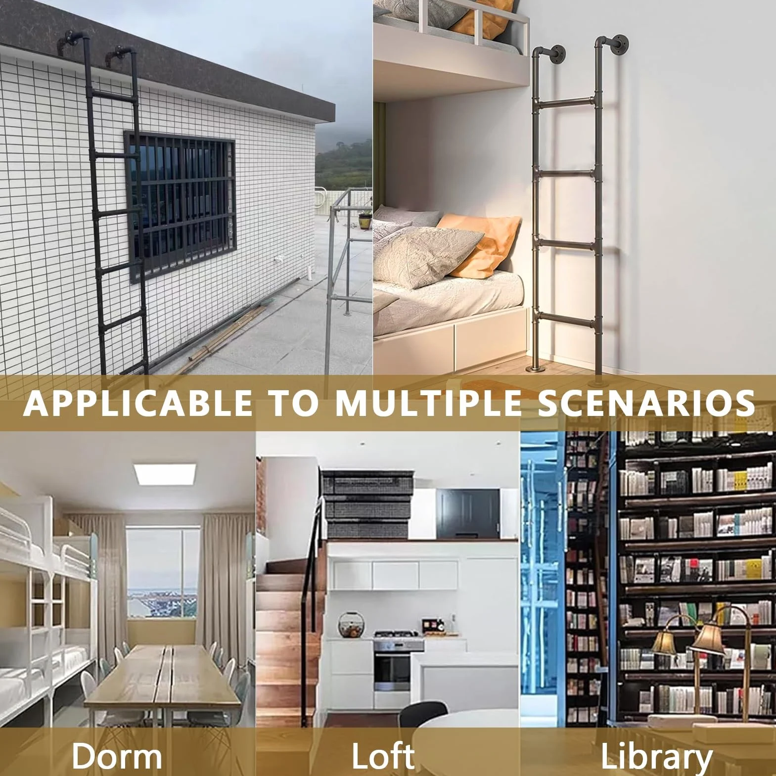 Échelle de lit superposé en métal robuste – Fixation murale industrielle en fer pour intérieur et extérieur, idéale pour camping-car, sous-sol et accès au grenier