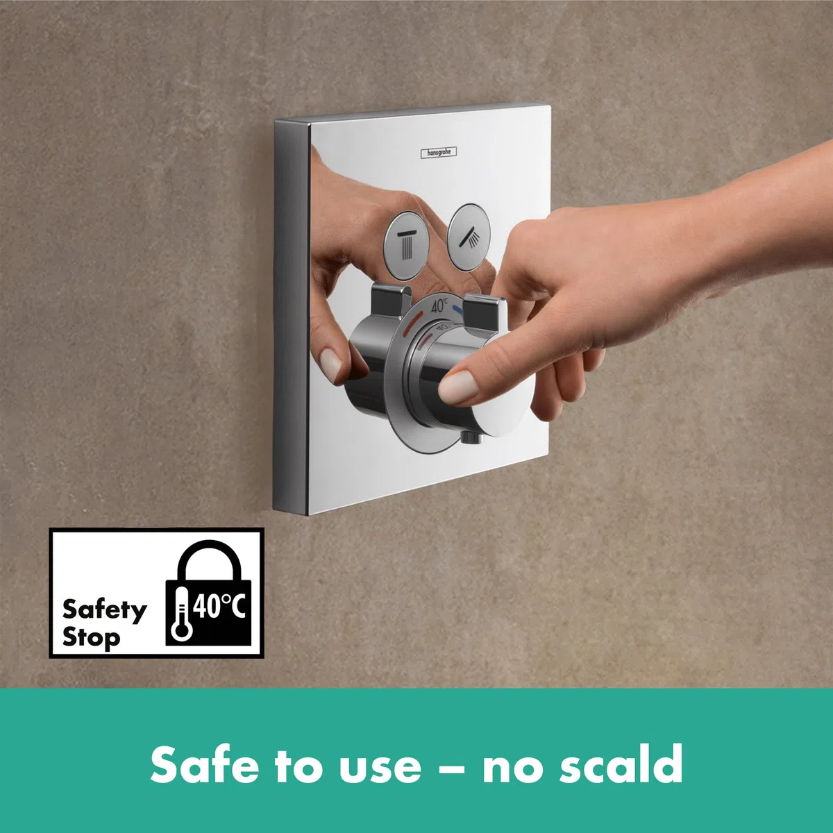 hansgrohe ShowerSelect - Mitigeur thermostatique, Robinet encastré avec arrêt de sécurité (SafetyStop) à 40°C, Thermostat carré, 2 sorties, Chromé, 15763000