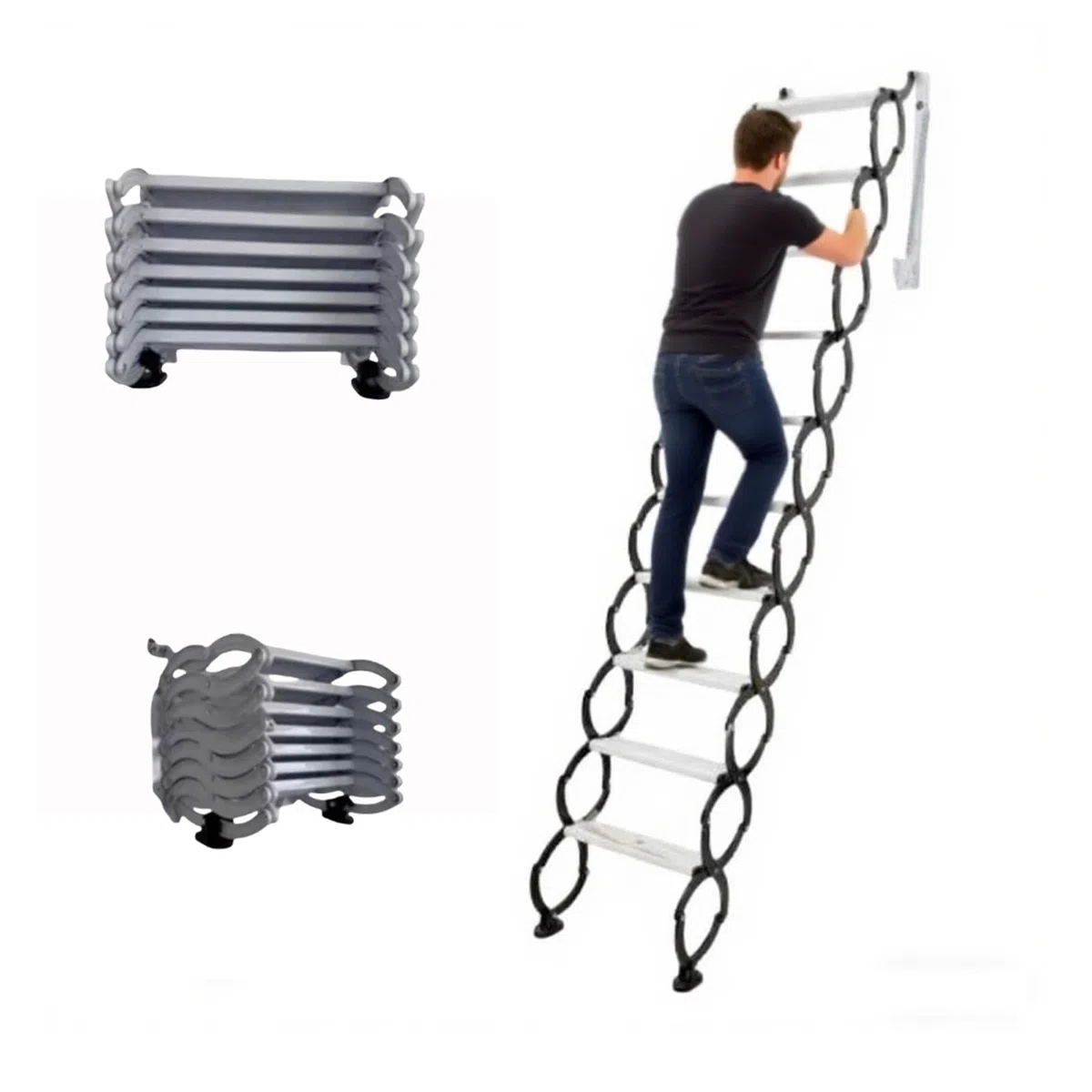 Échelle Murale Robuste, escamotable, Pliable, pour Grenier, intérieur et extérieur, Grande échelle télescopique en Acier, capacité de Charge 300 kg(Black,12 Steps 305CM)