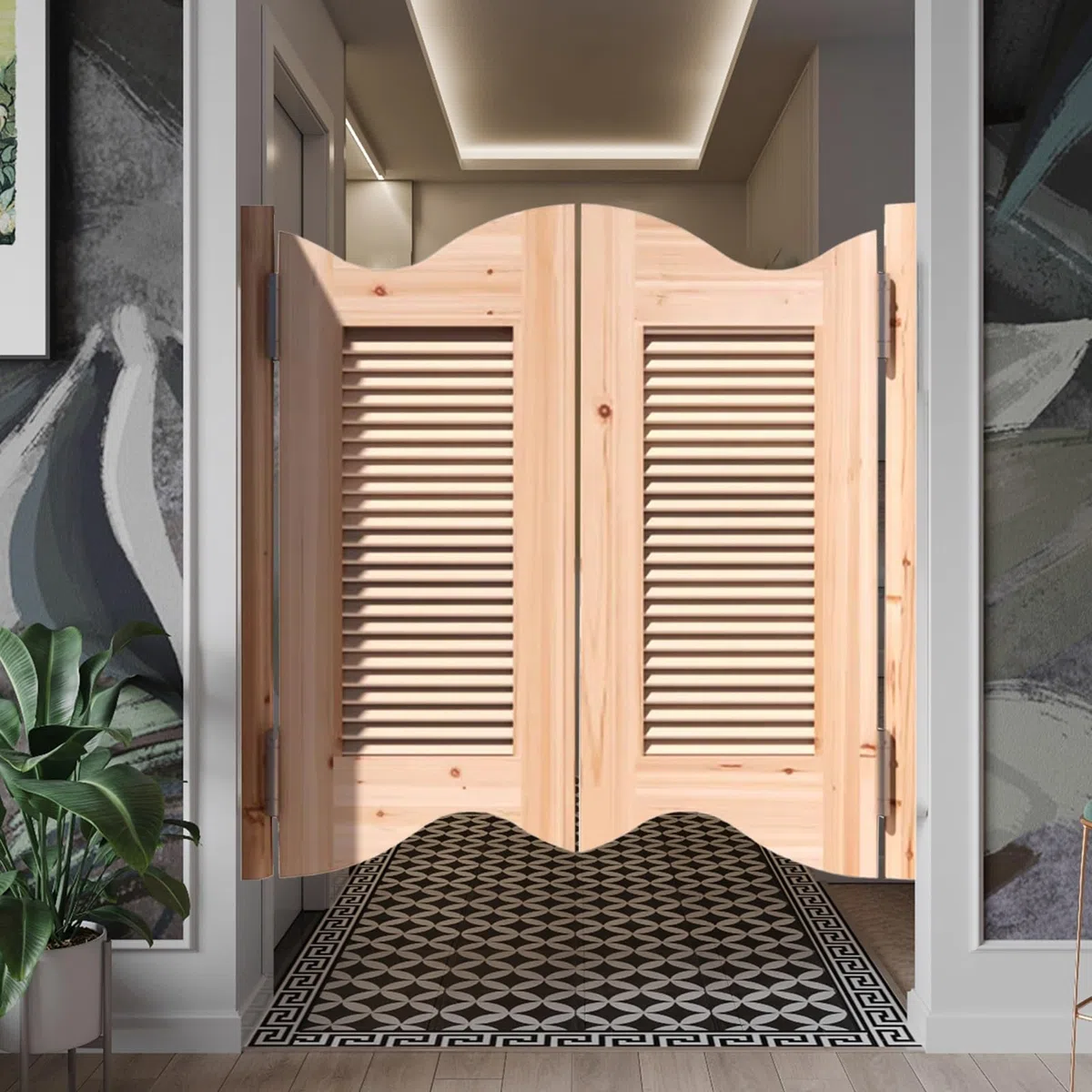 Saloon Couloirs Intérieurs Porte Battante en Bois, Style Western Cowboy, Porte de Séparation Bar pour Escalier Salle de Bain Cuisine Chambre Balcon (W75xH90cm)