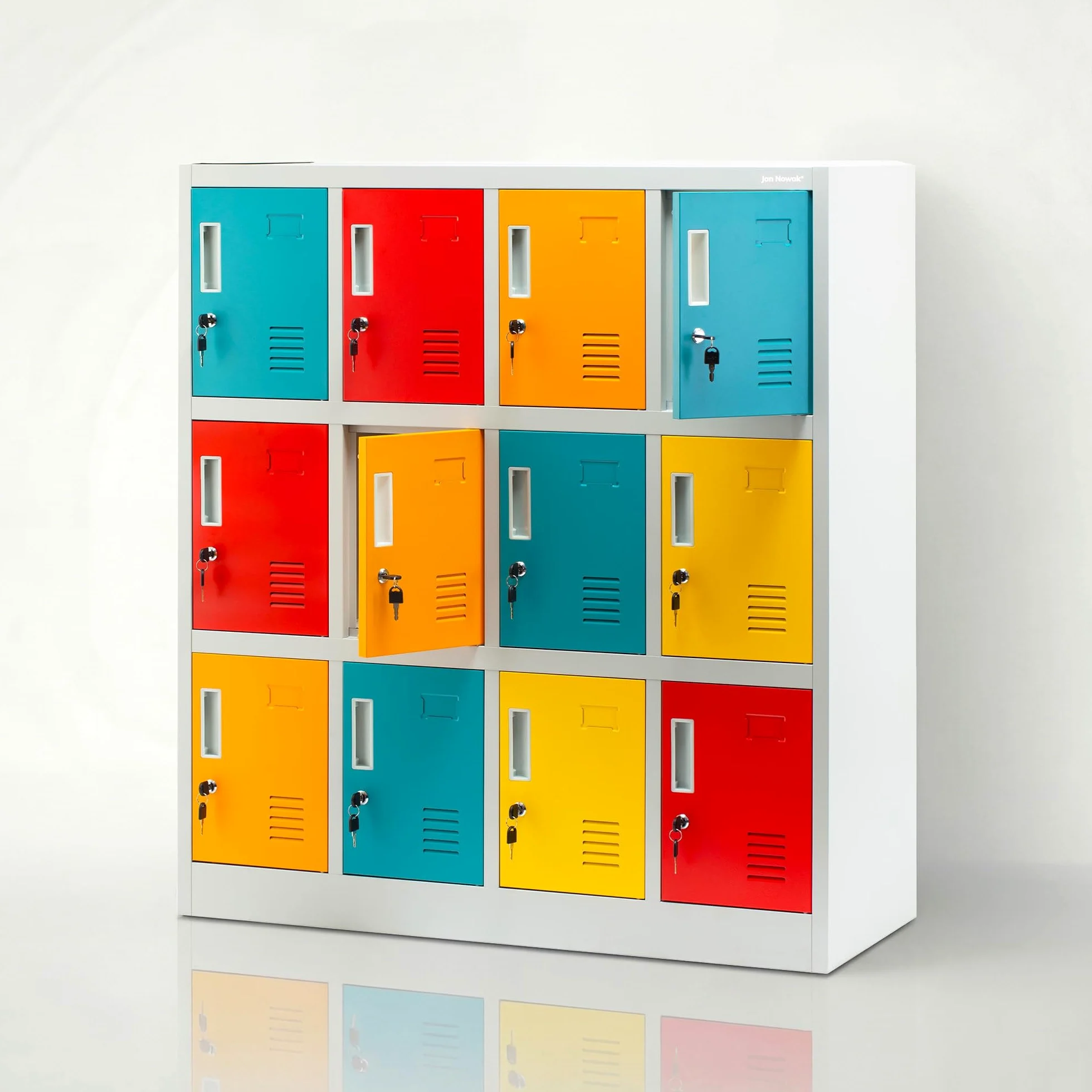 Jan Nowak Armoire vestiaire 4B3A Casier Metallique 12 Compartiments Revêtement en Poudre 120 cm x 110 cm x 45 cm (Multicolore)
