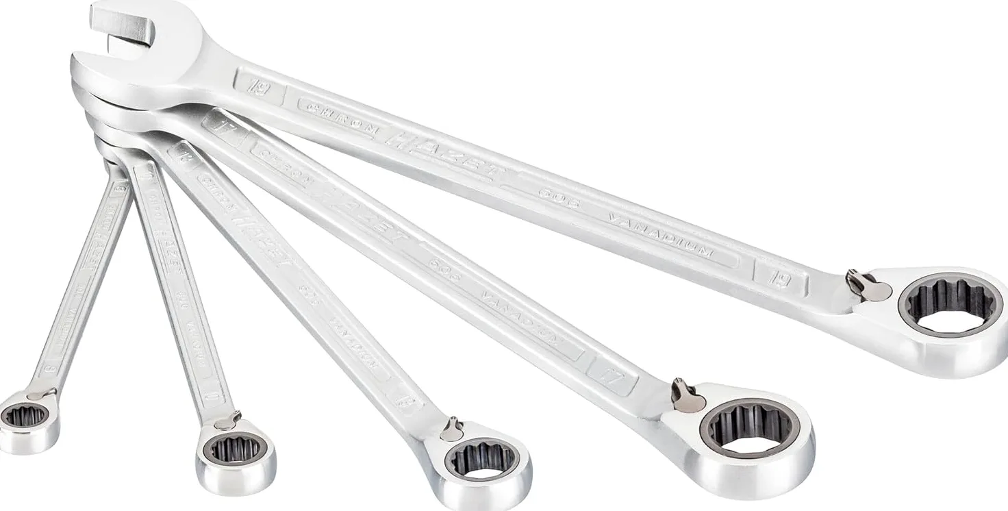 HAZET Jeu de clés mixtes à cliquet 606/5 I Jeu de 5 outils, ouverture de clé : 8-19, sortie : hexagone double extérieurI Jeu de cliquets pour travaux sur voiture, automobile et moto'.