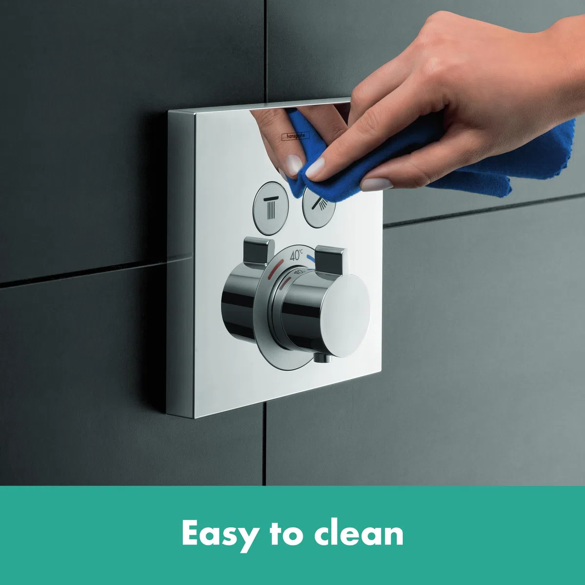 hansgrohe ShowerSelect - Mitigeur thermostatique, Robinet encastré avec arrêt de sécurité (SafetyStop) à 40°C, Thermostat carré, 2 sorties, Chromé, 15763000