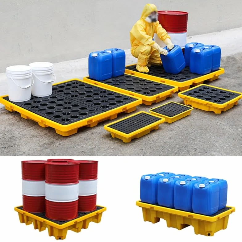 Générique Bac de rétention modulaire Industriel pour fûts d'huile et seaux de Peinture, empilable, pour entrepôts et usines. Solution de Stockage Industrielle (Jaune, 2 pièces, 130 x 68 x 15 cm).