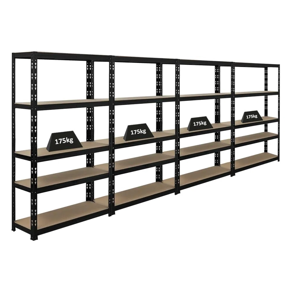 PROREGAL Mega Deal | 4X Étagère pour Charges Lourdes Apollo | HxLxP 150x90x30 cm | Charge Max. 175kg | Noir