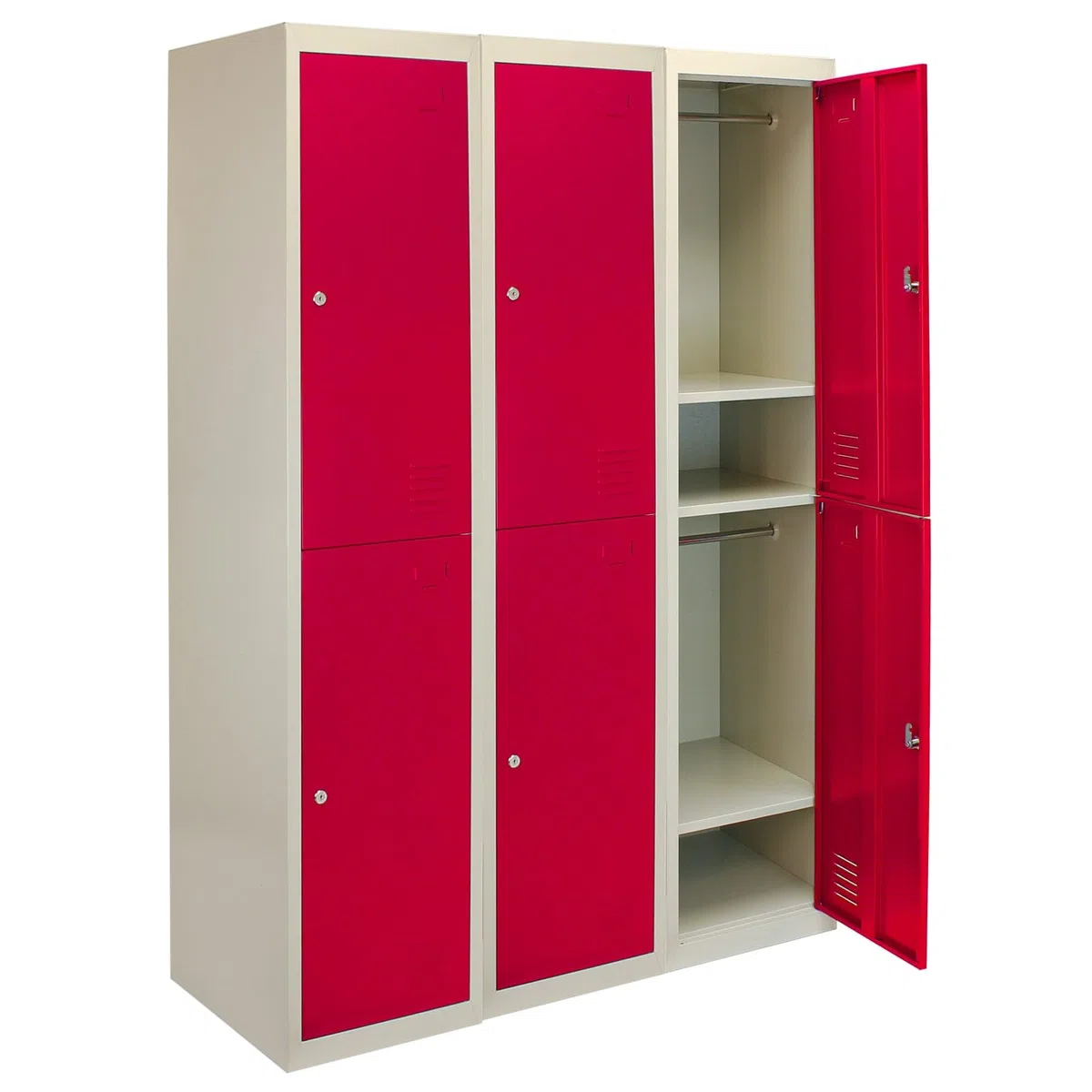Monster Racking 3 Casiers à 2 Portes en métal, à Plat Rouge & Gris Métal Verrouillable Vestiaire Salle de Sport