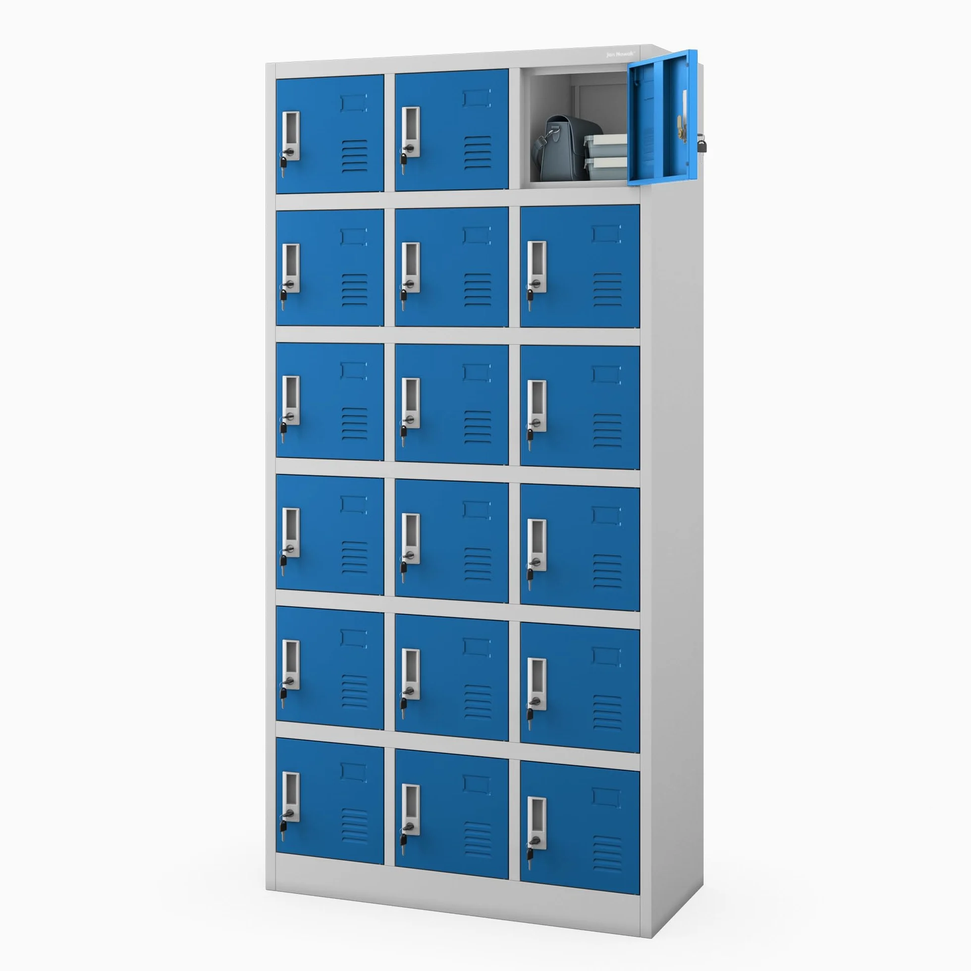 Jan Nowak Casier vestiaire 3B6A Armoire Metallique 18 Compartiments revêtement en Poudre 185 cm x 90 cm x 40 cm (Gris/Bleu)