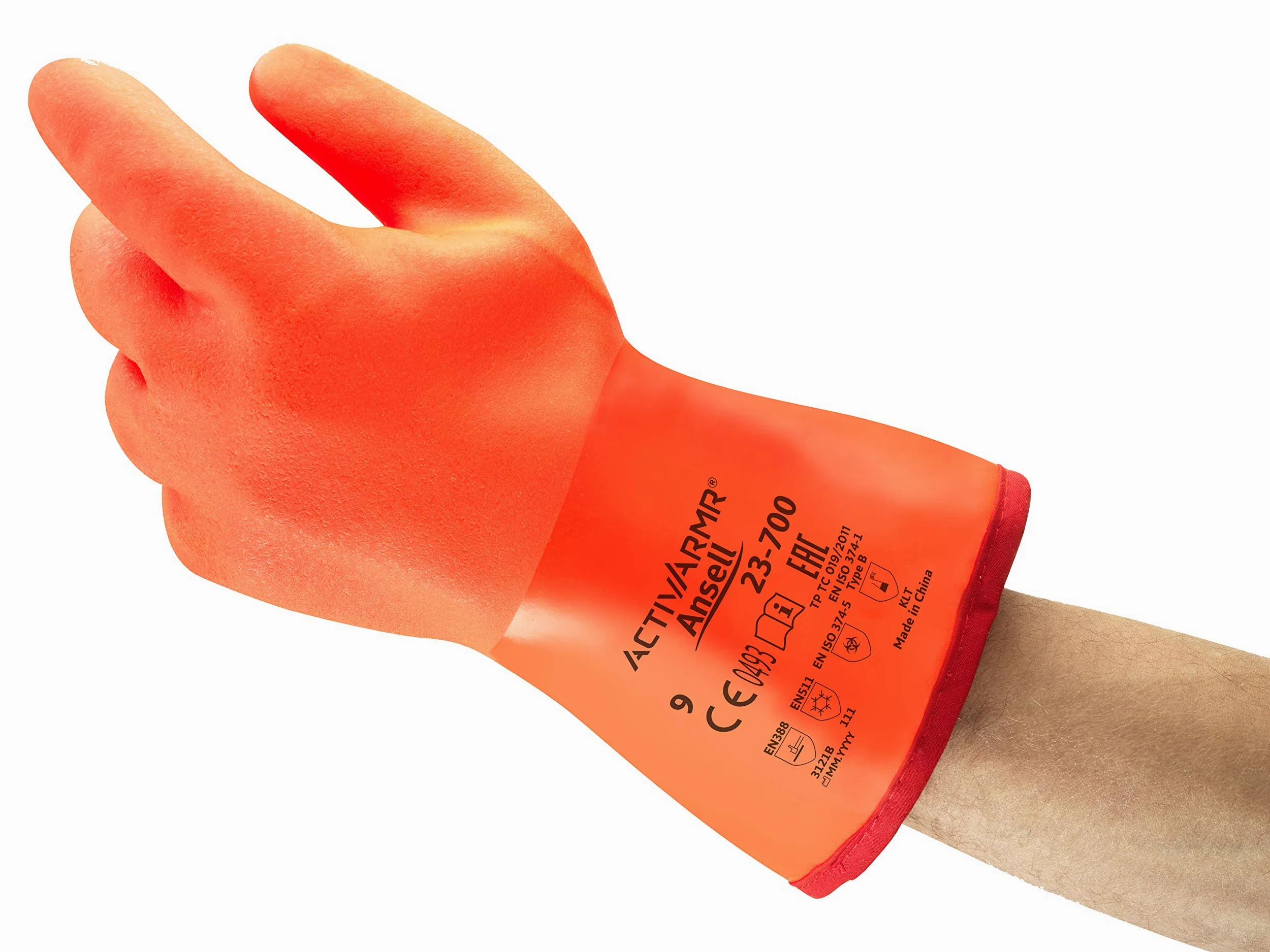Ansell Polar Grip 23-700 Gants de Travail Multiusage, Résistants aux Huiles et Graisses, Protection Mécanique, Gant de Sécurité Homme Femme, Orange, Taille L (6 Paires)