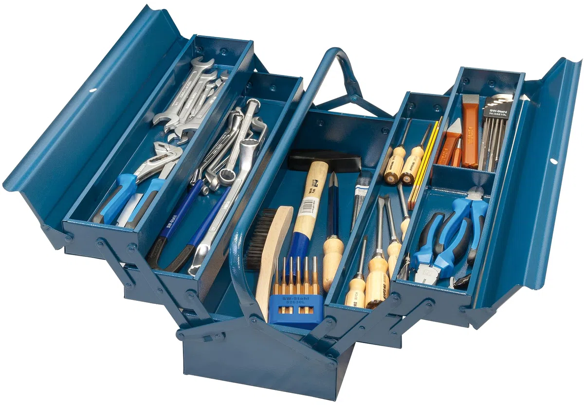 SW Stahl Z2200 Coffret d'Outils avec Boîte à Outils en Métal, 51 Pièces | Set complet incluant clés mixtes, pinces isolées et tournevis en acier CV pour usage industriel, dimensions 560x225x225 mm