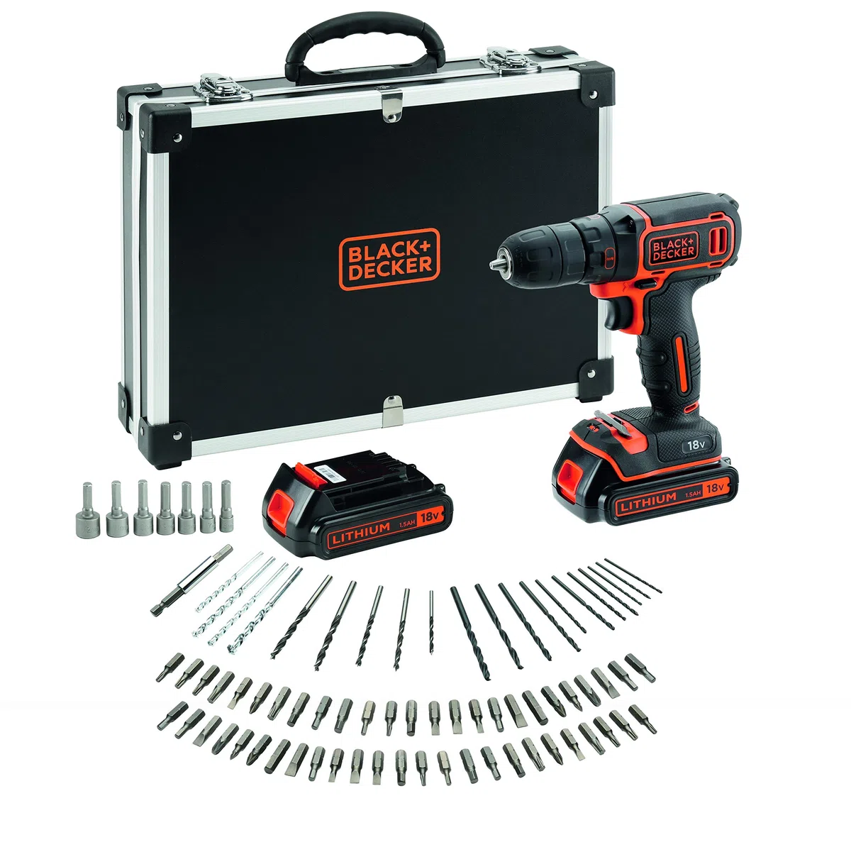 STANLEY Valise de Maintenance 142 Pièces - Pinces et Coupe-Touts, Clé à Molette & BLACK+DECKER Perceuse Visseuse Sans Fil 18 V Li-Ion avec Chargeur - Inclus 80 Accessoires et 2 Batteries