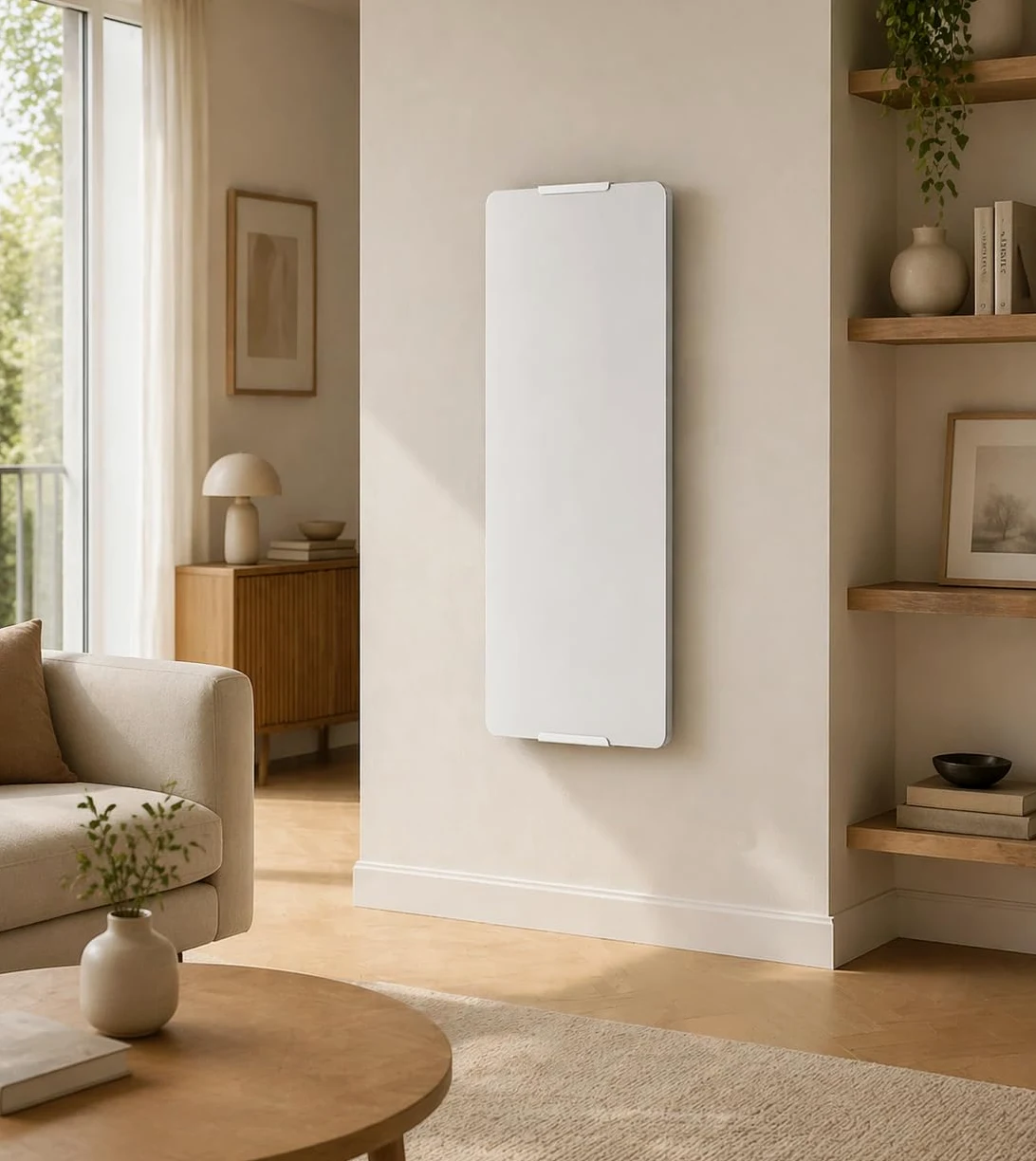 Chemin’Arte Sèche-Serviette Électrique Blanc 1200W - Radiateur Vertical - 120x6x46cm - 2 Barres Porte Serviettes - Conçu en France