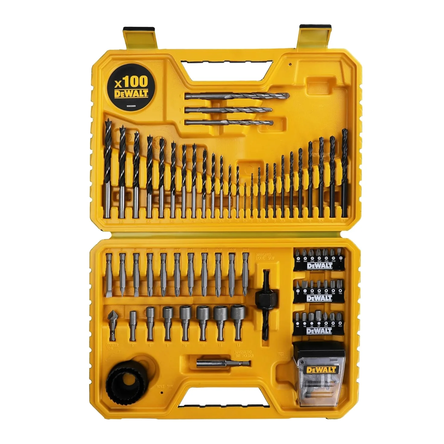 DEWALT - Meuleuse Brushless XR 18V 5Ah Li-Ion - DCG406NT-XJ - Meuleuse sans Fil avec Interrupteur à Palette - Lame Ø125mm - 1000W & Coffret de 100 Pièces de Perçage et Vissage Haute Performance