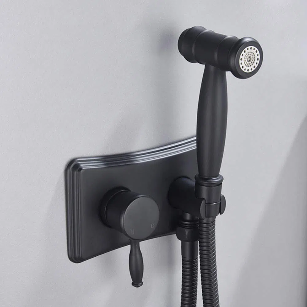 Bidet Pulvérisateur Laiton Kit de Pulvérisation de Toilette Montage Mural Ensemble de Robinet Vaporisateur Hygiénique Parfait pour Hygiène Personnelle,Noir