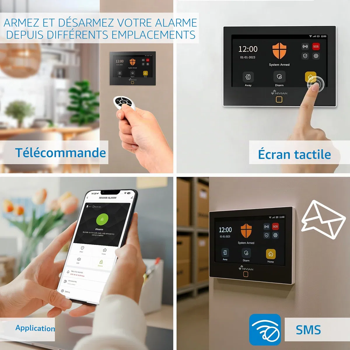 Nivian Système d’Alarme WiFi + GSM 4G Intelligent pour Maison ou Bureau – Kit Complet sans Fil avec Sirène Intégrée, Capteur de Mouvement, Détecteur d’Ouverture, Télécommande – App TUYA, SMS & Appels
