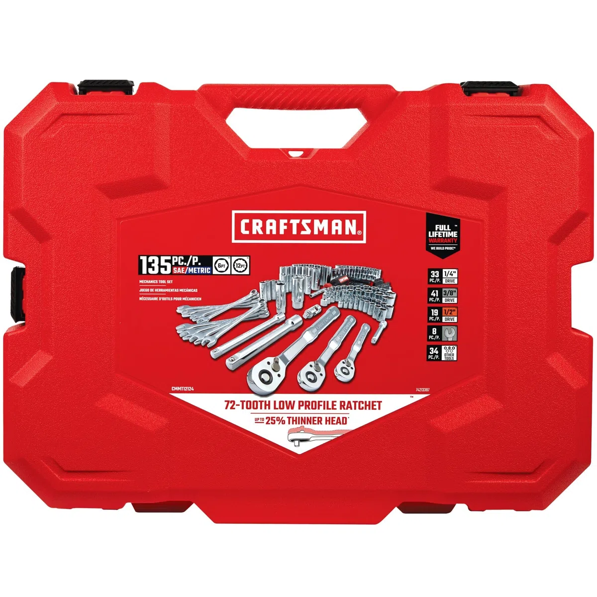 Craftsman CMMT12124 Ensemble d'outils de mécanique, 135 pièces, clés à douille tailles 1/4", 1/2" et 3/8" (6,35, 12,7, 9,5 mm)