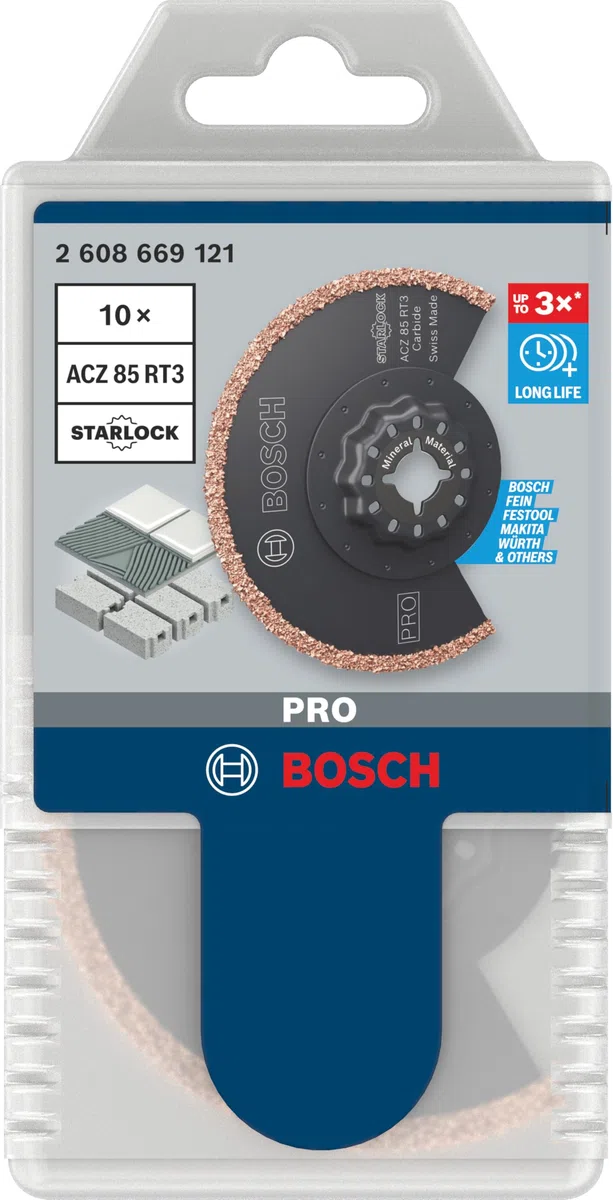 Bosch 10x Lame pour outil multifonctions PRO Multi Material ACZ 85 RT3 (pour Mortier, Béton cellulaire, Ø 85 mm, Professional Accessoire Outil multifonction)
