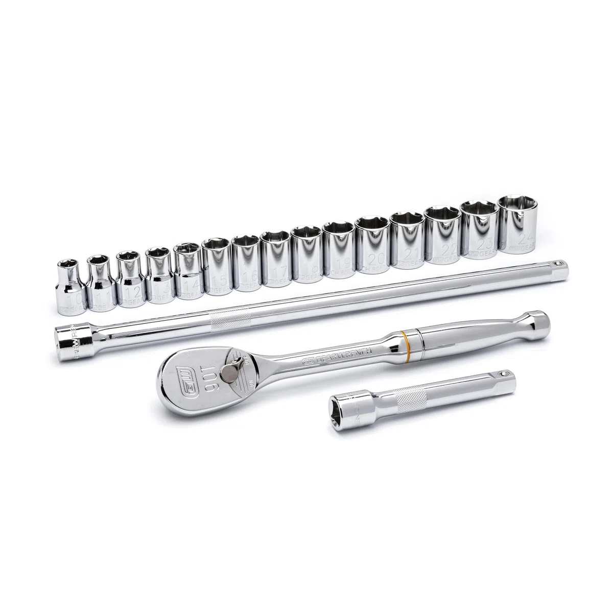 GearWrench 80708 Ensemble d'Outils de Mécanique Métrique Standard 1/2" Entraînement 6 Points, 18 Pièces