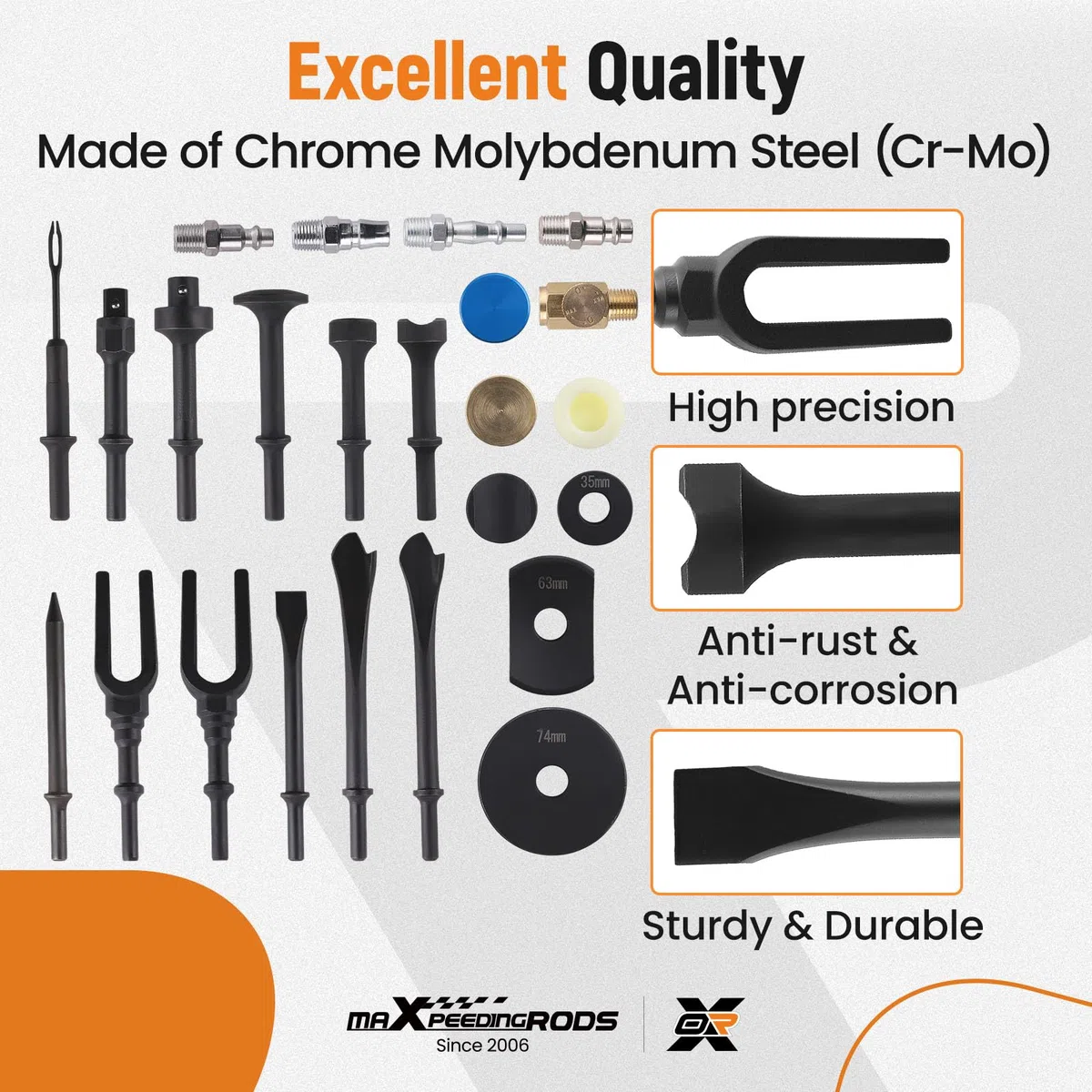 maXpeedingrods Kit de burin pneumatique, ensemble de marteau pneumatique multifonctionnel, 2100 BPM, jeu de 10 cm, 19 pièces