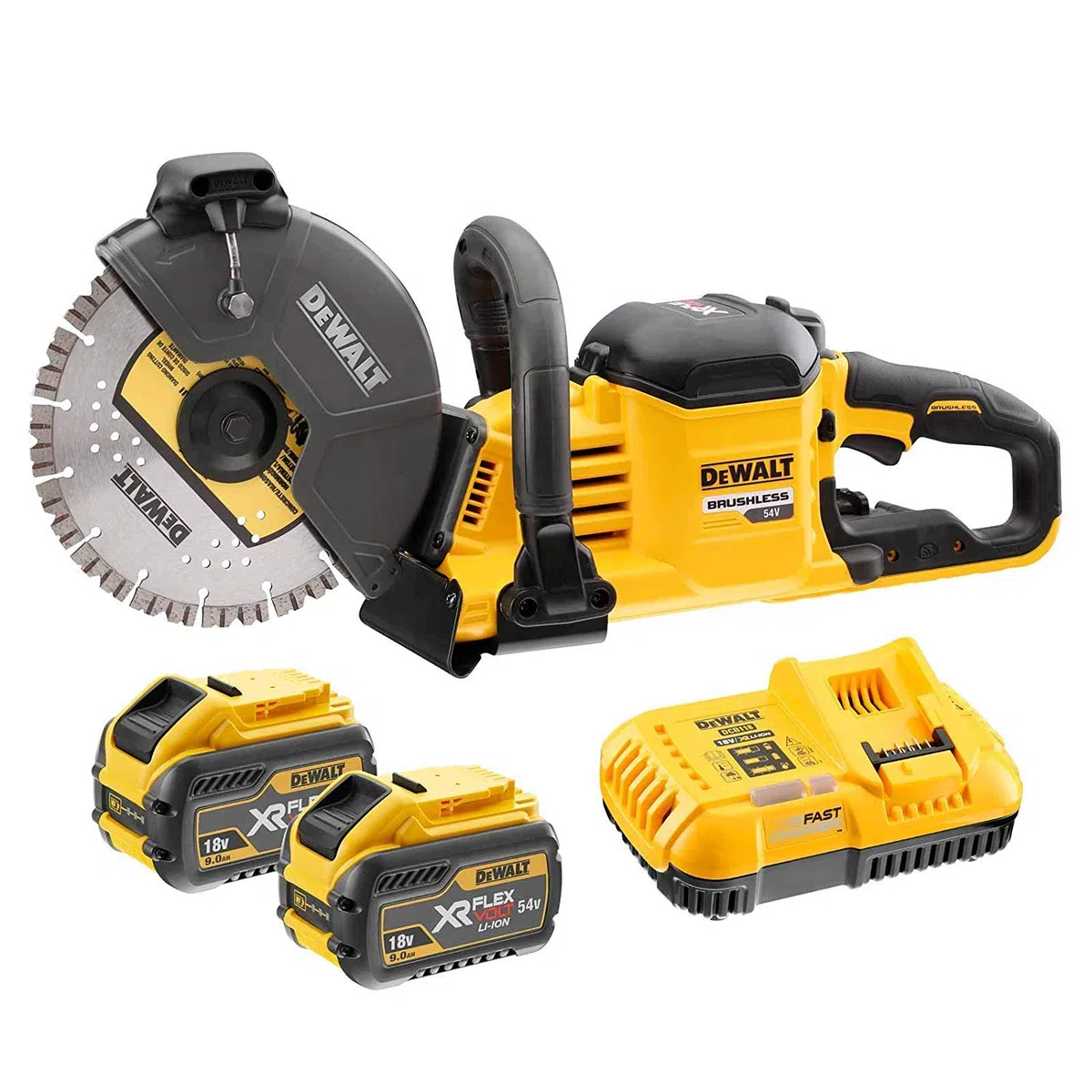 DeWalt DCS690X2-QW Coupe-béton sans Balais XR Flexvol 54V, Noir/Jaune