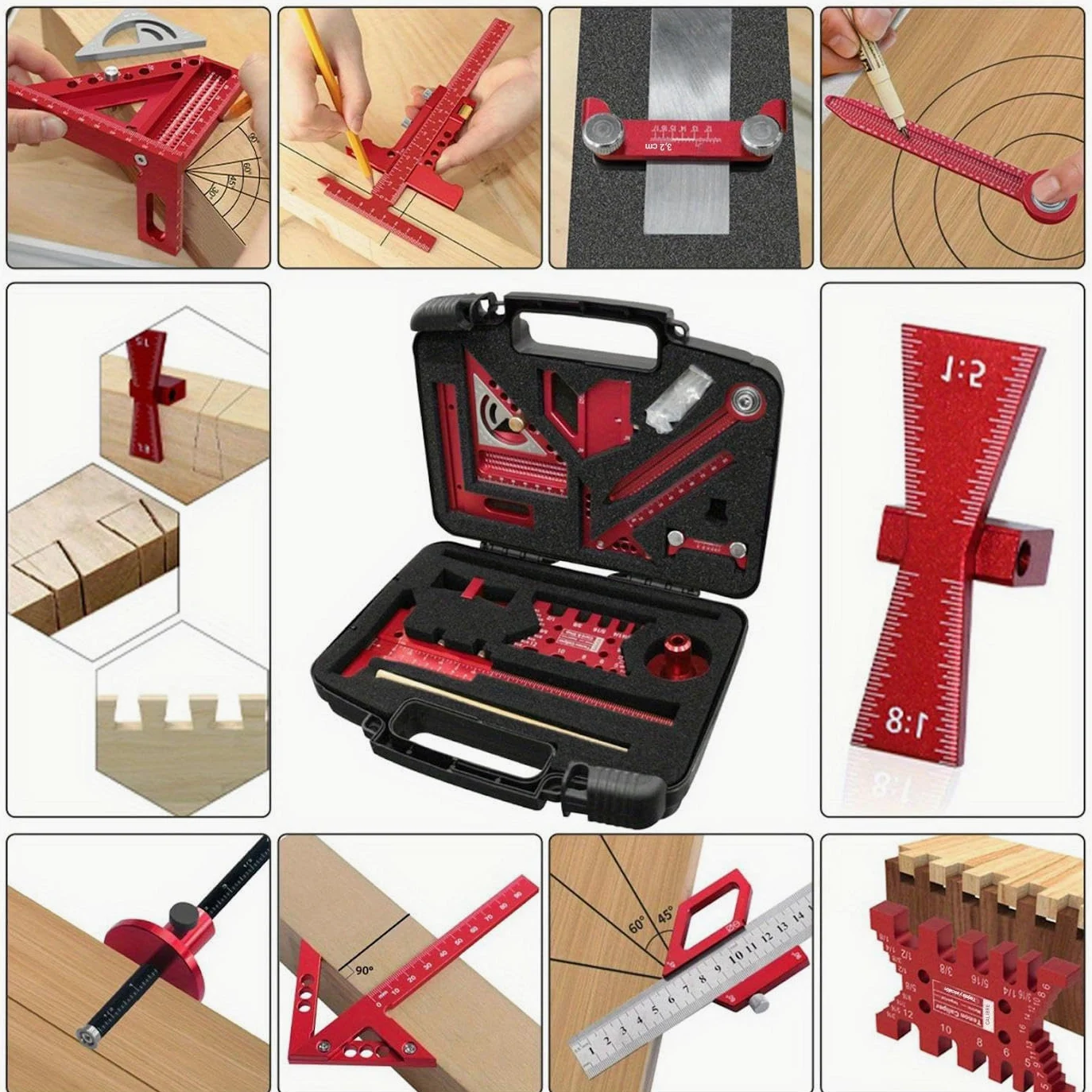 Équerre de Charpente Rapide Outil De Mesure Pour Menuiserie 10 Pièces | Kit d'Équerre de Traçage pour le Plancher, le Garage, les Travaux Extérieurs, la Menuiserie, la Construction