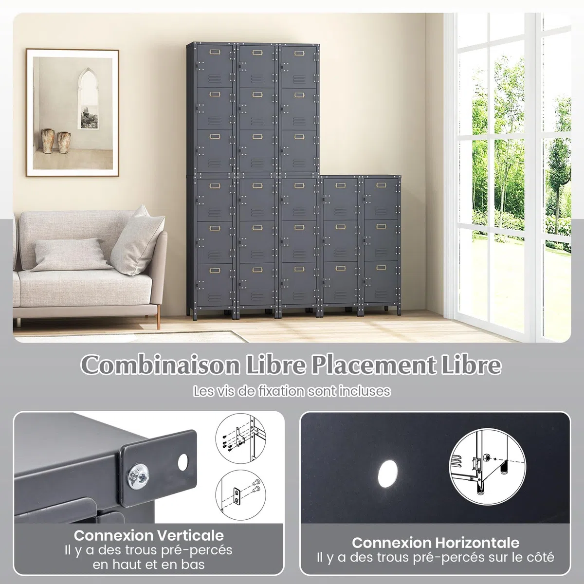GOPLUS Casier Vestiaire Metallique à 3 Portes Verrouillables, 30x36x100 CM, Armoire Vestiaire Industriel, Combinaison Personnalisé avec Étagère Verticale Empliable, Idéal pour Bureau, École, Garage