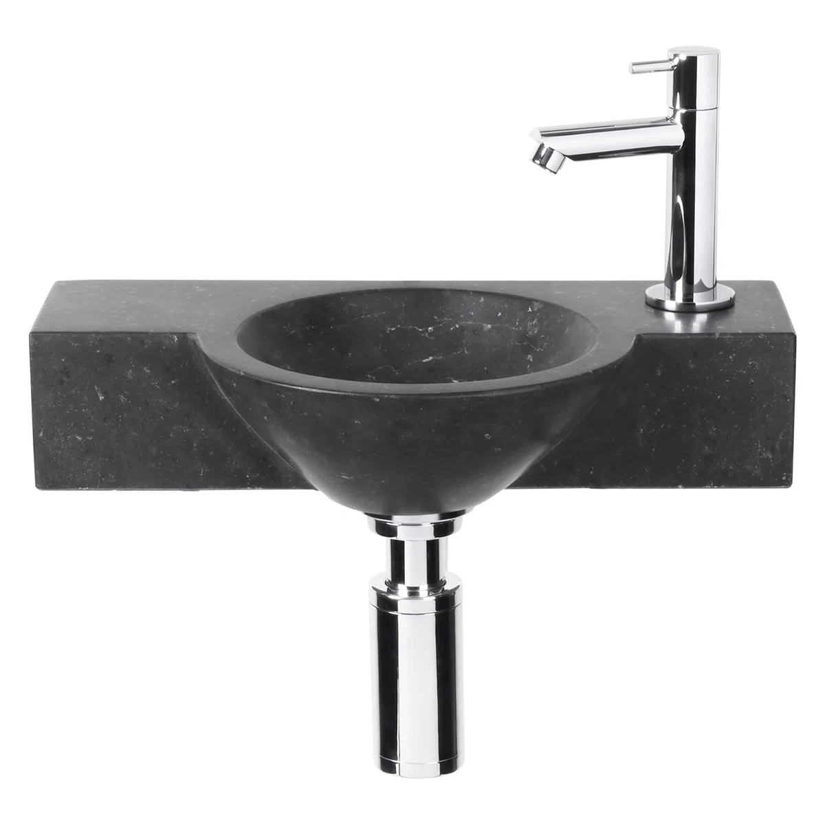 Differnz Teti Lavabo - Lave main Pierre Naturelle Noire - Robinet Droit Chrome - Ensemble Complet - 40 x 23 x 8 cm