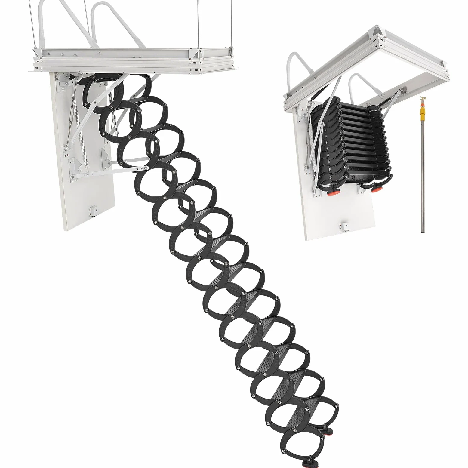 VEVOR Échelle de Grenier, Charge 299,4 kg, Escalier de Grenier Escamotable, Hauteur Installation 3,2-3,35 m, Ouverture 1000,76x698,5 mm, Tige de Traction, Échelle Rétractable Acier pour Accès Greniers