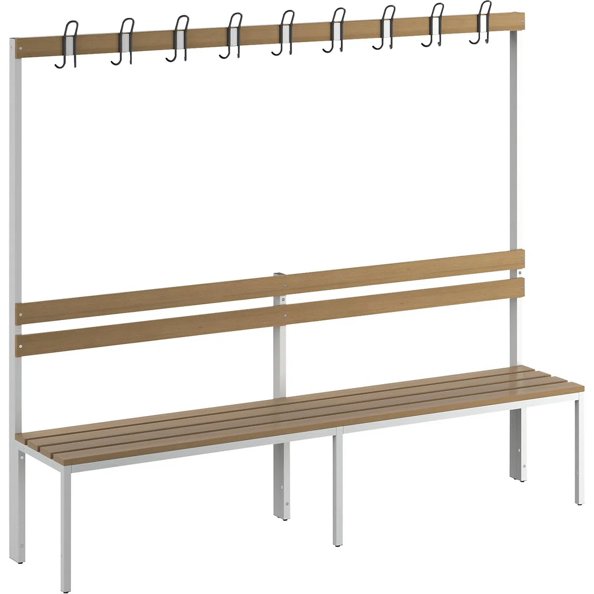 EUROKRAFT Basic | Banc de vestiaire avec Dossier | Unilatéral, lattes en bois de hêtre, longueur 2000 mm