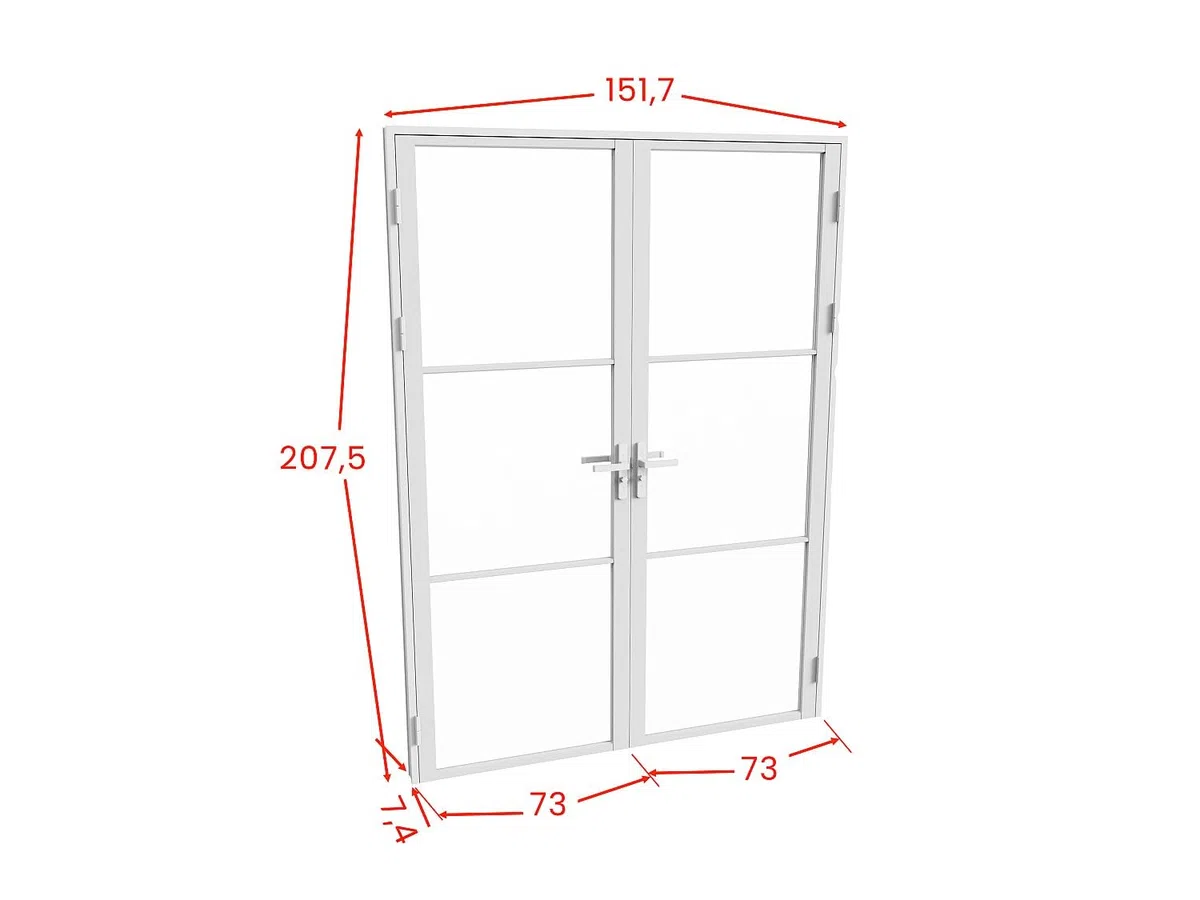 Vente-unique - Bloc porte réversible à deux battants en aluminium et verre dépoli - 2 x H204 x L73 cm - Blanc - MASERU