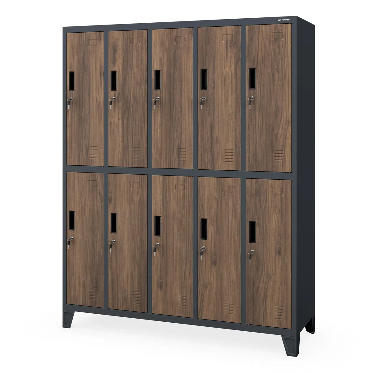 Jan Nowak Casier vestiaire 5B2A Armoire Metallique 10 Compartiments revêtement en Poudre 172 cm x 136 cm x 45 cm (Anthracite/Imitation Bois)