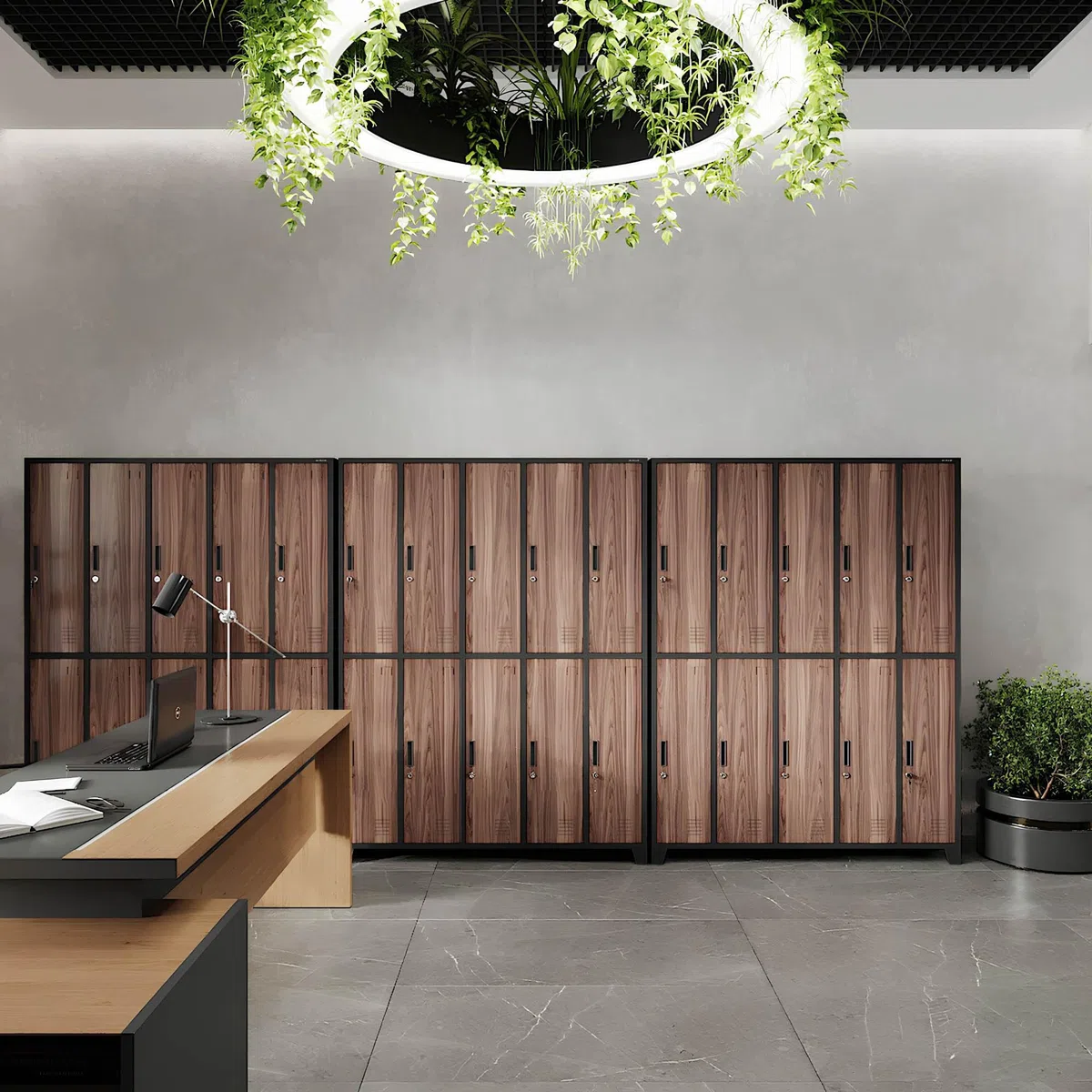 Jan Nowak Casier vestiaire 5B2A Armoire Metallique 10 Compartiments revêtement en Poudre 172 cm x 136 cm x 45 cm (Anthracite/Imitation Bois)