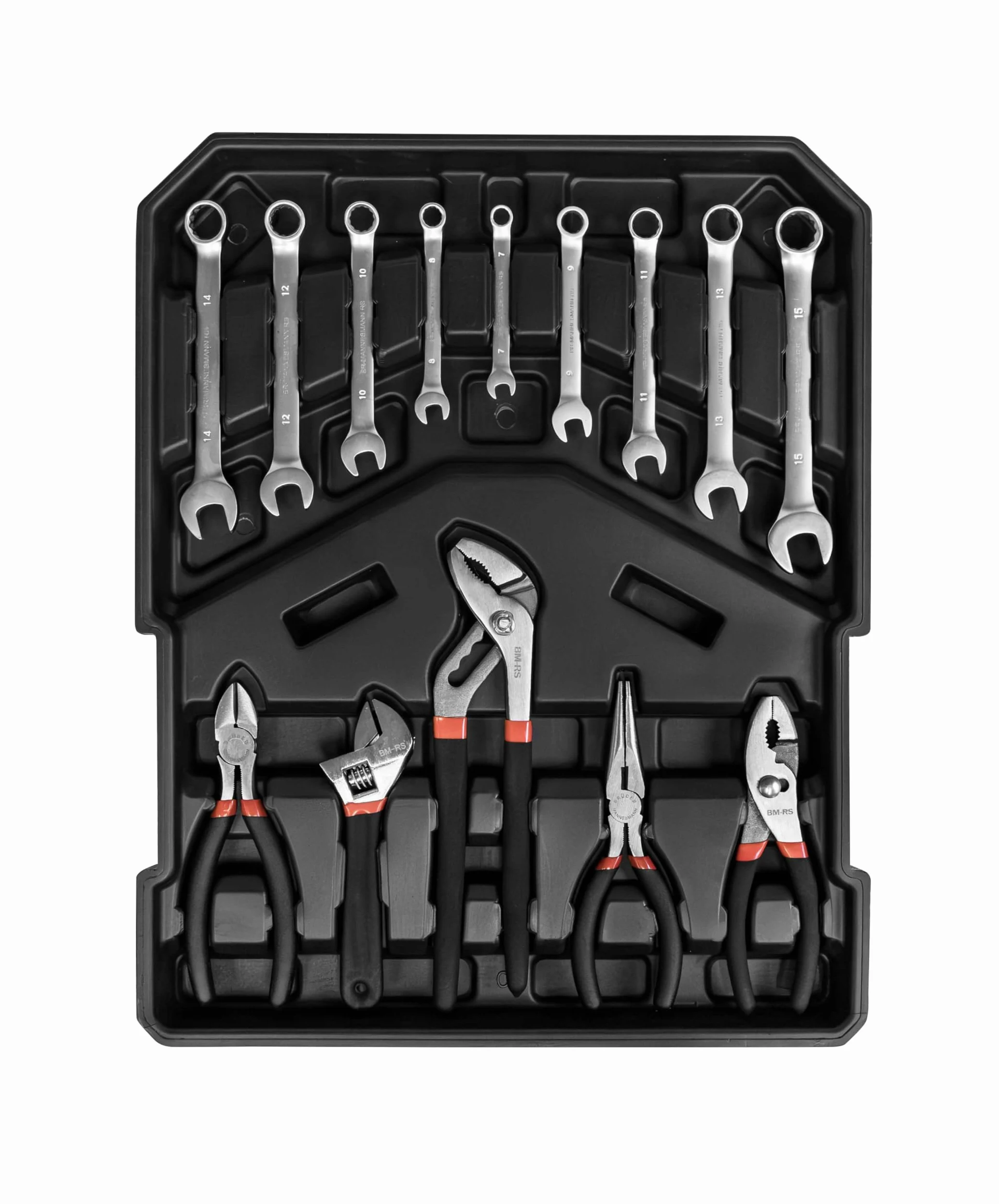 Brüder Mannesmann M29098 Mallette à outils mobile 969 pièces avec jeu de douilles, pinces, tournevis, pistolet à colle chaude, marteau, niveau à bulle et embouts