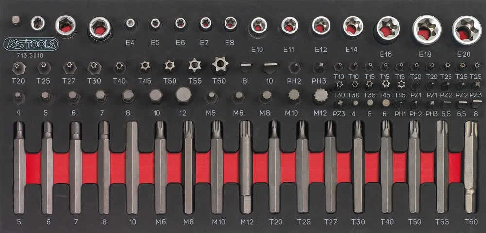 KS Tools 714.0241 - Composition d'outils 4 tiroirs pour servante - Empreinte des outils découpée au laser - Résistant aux huiles et produits chimiques - Mousse imputrescible - 241 pièces