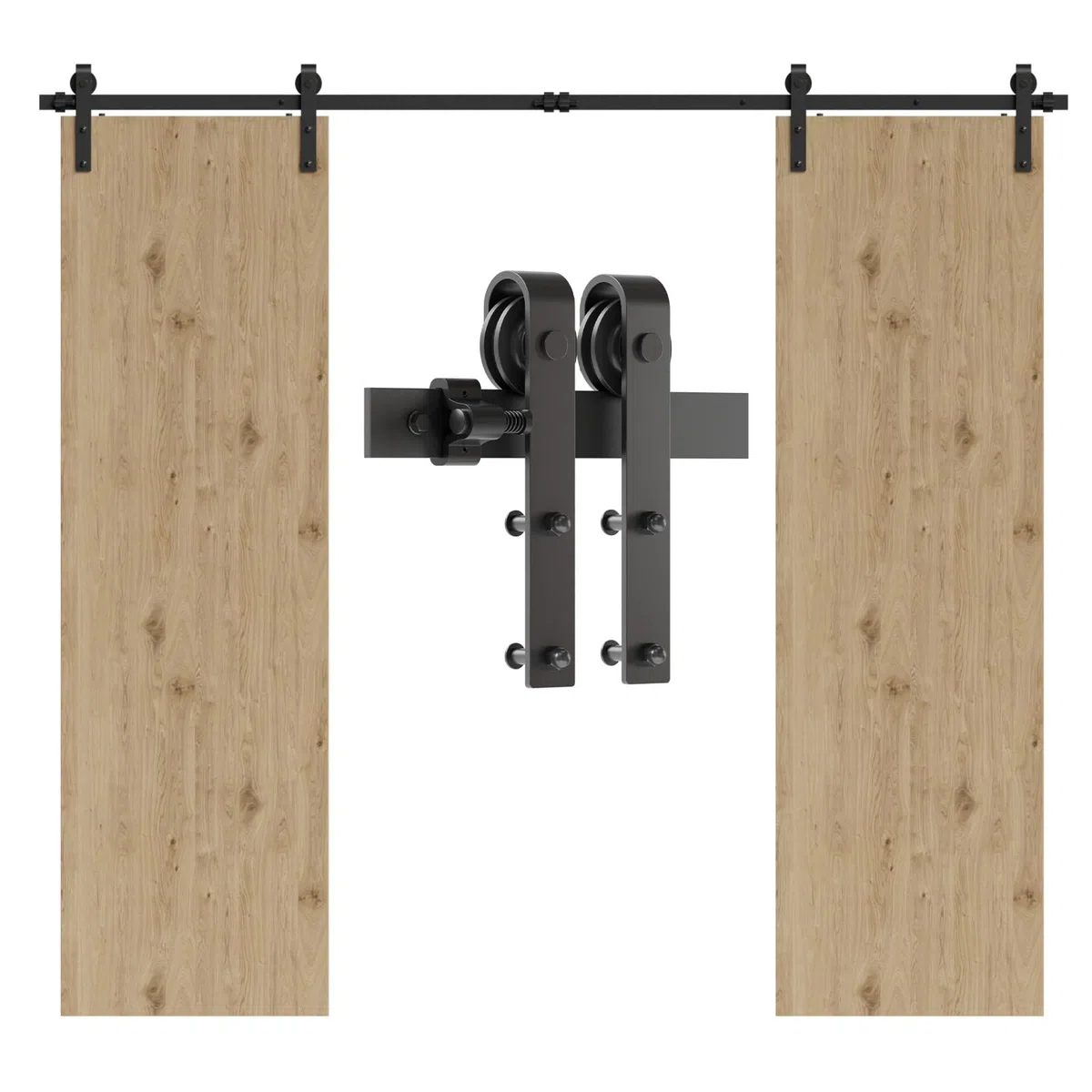11FT/335cm Noir Grange en Bois Double Ensemble de Hardware porte coulissante en acier Barn Bois Double porte coulissante matériel Track Rolller