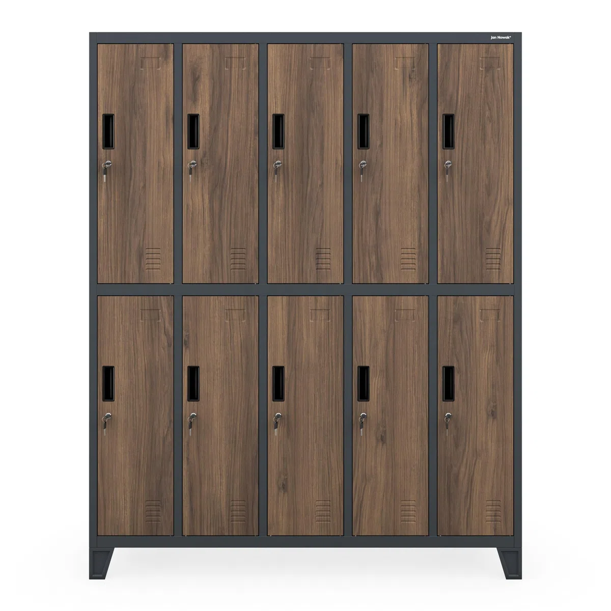 Jan Nowak Casier vestiaire 5B2A Armoire Metallique 10 Compartiments revêtement en Poudre 172 cm x 136 cm x 45 cm (Anthracite/Imitation Bois)