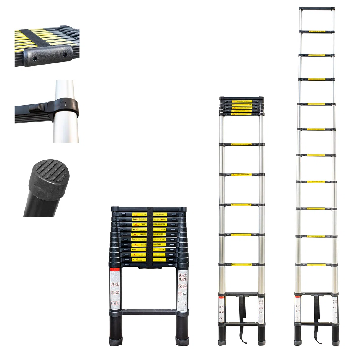 HOSTRÖM Echelle telescopique 4,4m TELESCOO15, Aluminium, Pliable, Extensible, Hauteur de Travail Max 5,3m, Standart EN131, Garantie 5 Ans