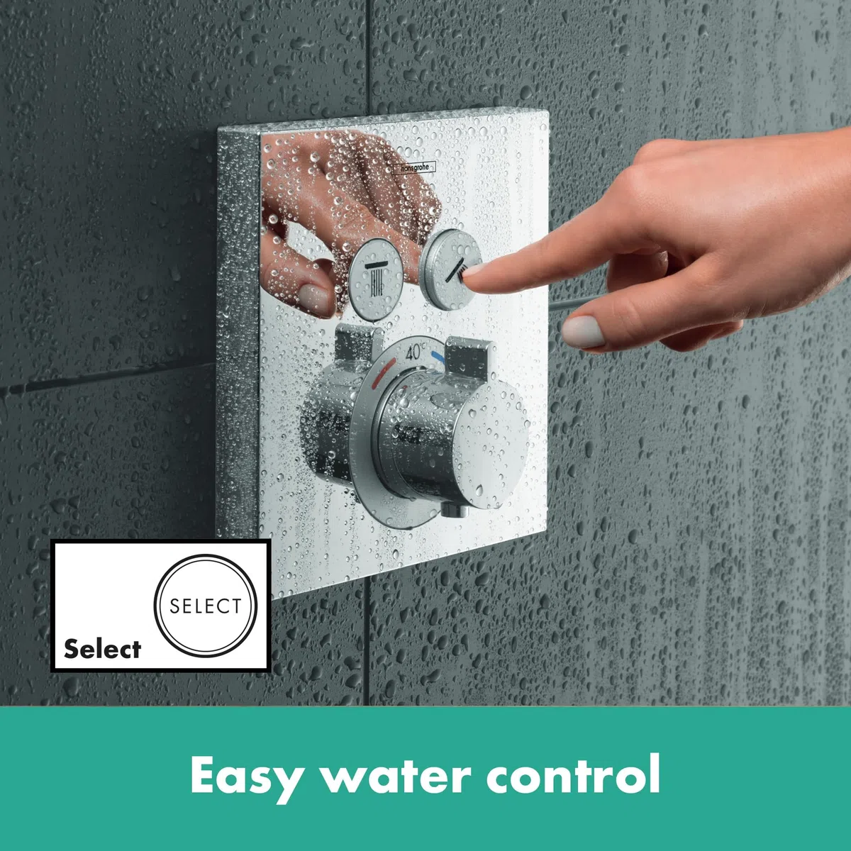 hansgrohe ShowerSelect - Mitigeur thermostatique, Robinet encastré avec arrêt de sécurité (SafetyStop) à 40°C, Thermostat carré, 2 sorties, Chromé, 15763000