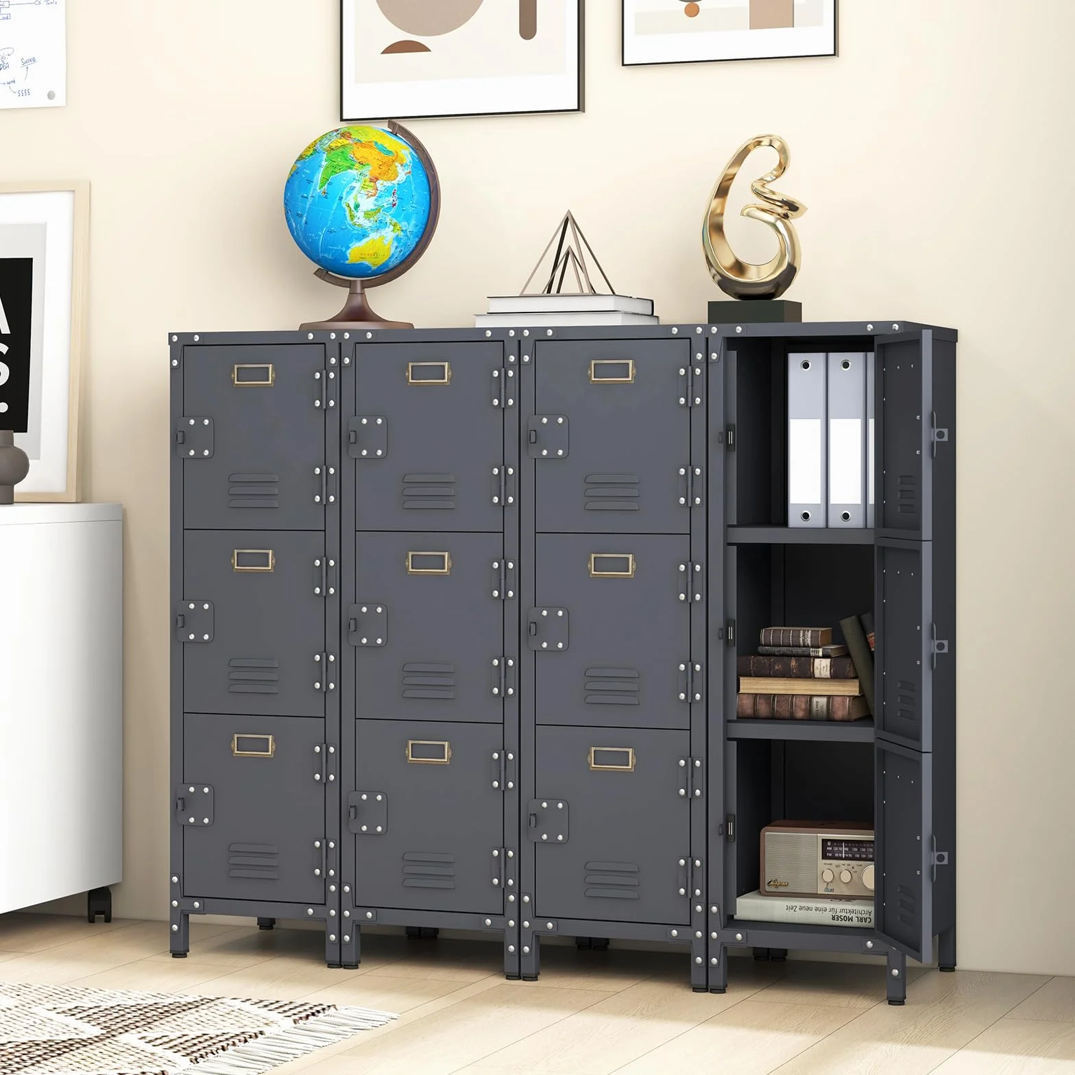 GOPLUS Casier Vestiaire Metallique à 3 Portes Verrouillables, 30x36x100 CM, Armoire Vestiaire Industriel, Combinaison Personnalisé avec Étagère Verticale Empliable, Idéal pour Bureau, École, Garage