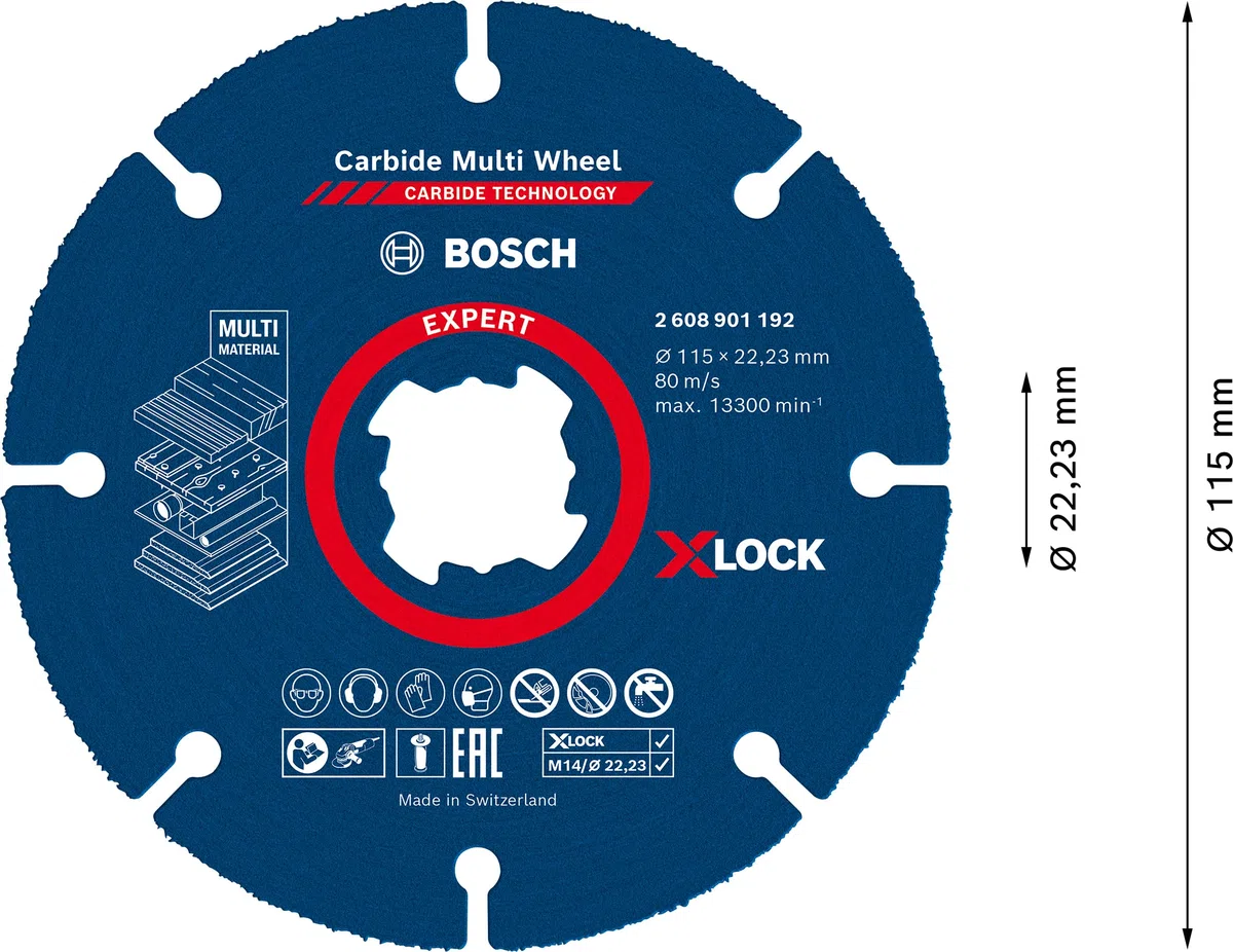 Bosch Accessories, Professional X-LOCK Ensemble système Kit universel et mini broyeur GWX 750-115 X-LOCK, pour Multi Matériel, Métal, Céramique, Ø 115 mm, Accessoire Meuleuses Angulaires