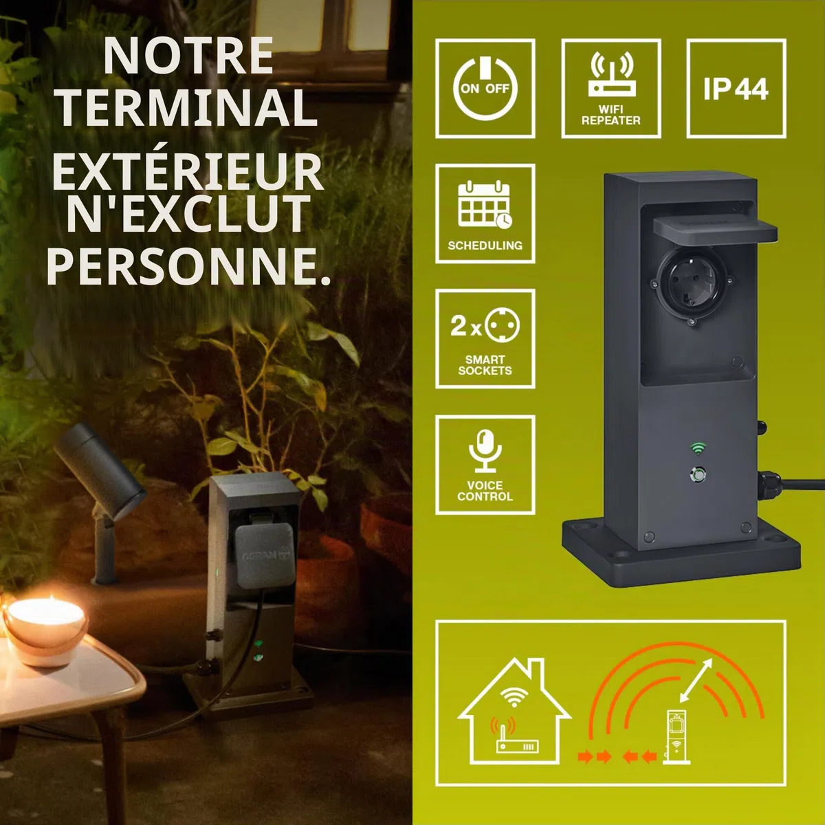 OSRAM SMART+ WiFi Outdoor Terminal EU avec répéteur intégré et 2 prises, | SMART+ WIFI Outdoor Terminal, Plugs, Anthracite, , pack de 1