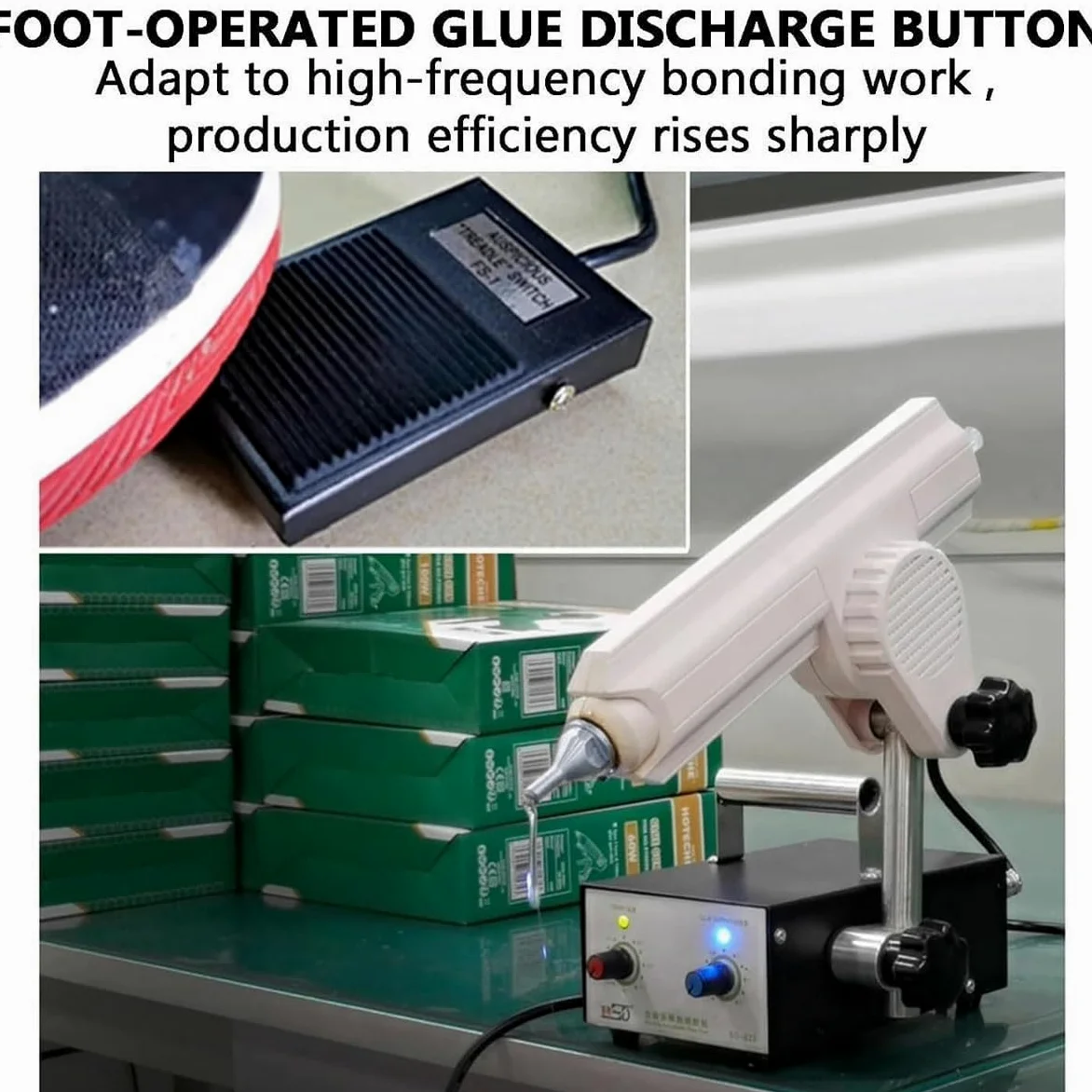 Machine à colle thermofusible à pédale avec température et angle réglables, distributeur de colle, dispositif d'égouttage automatique de colle avec buse de 2,6 mm pour le scellage
