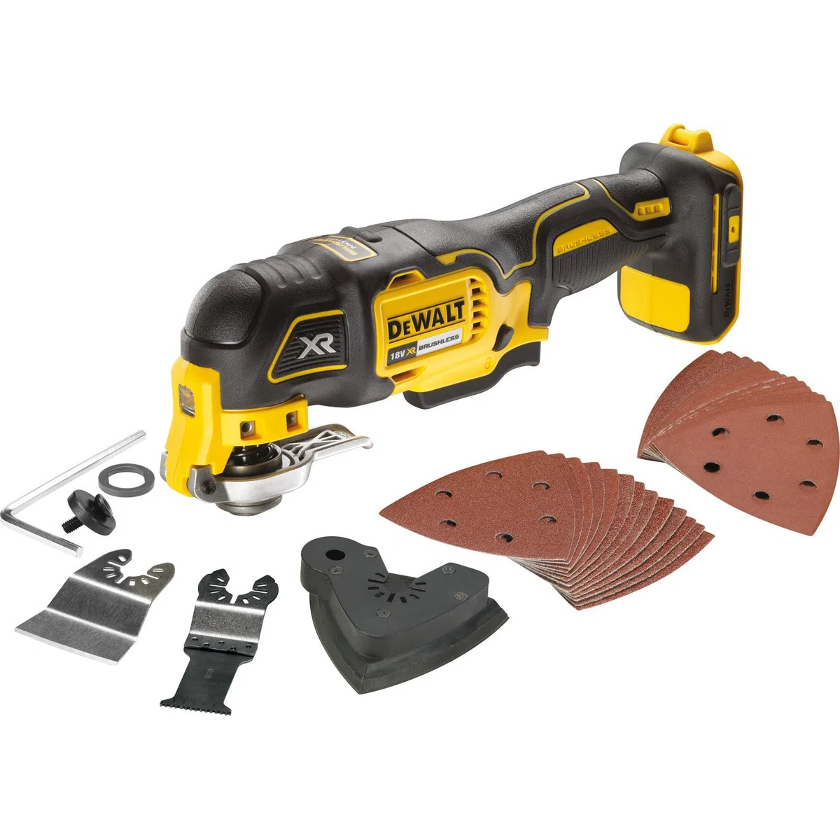 DeWALT DCW210N-XJ Ponceuse excentrique Brushless 125mm 18V (vendue seule) & DCS355N - Outil oscillant multi cutter 18V - sans batterie